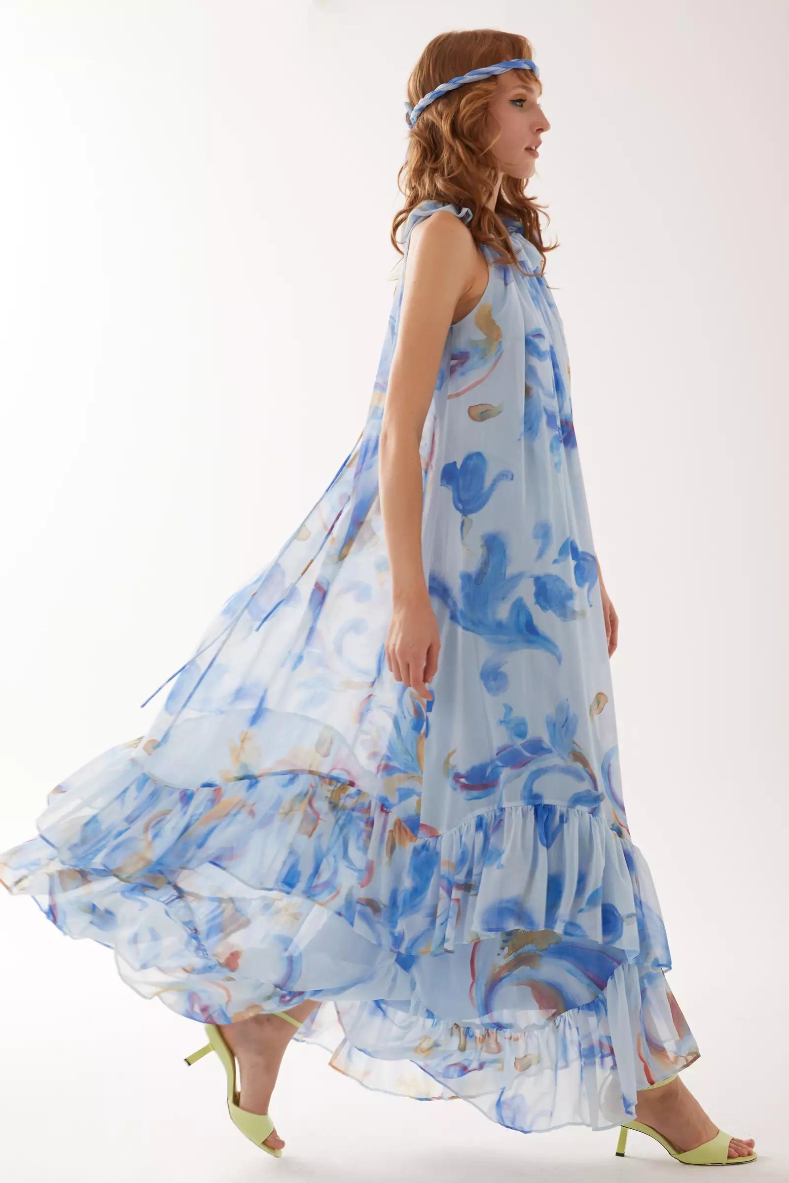 Printed sifon sleeveless maxi dress