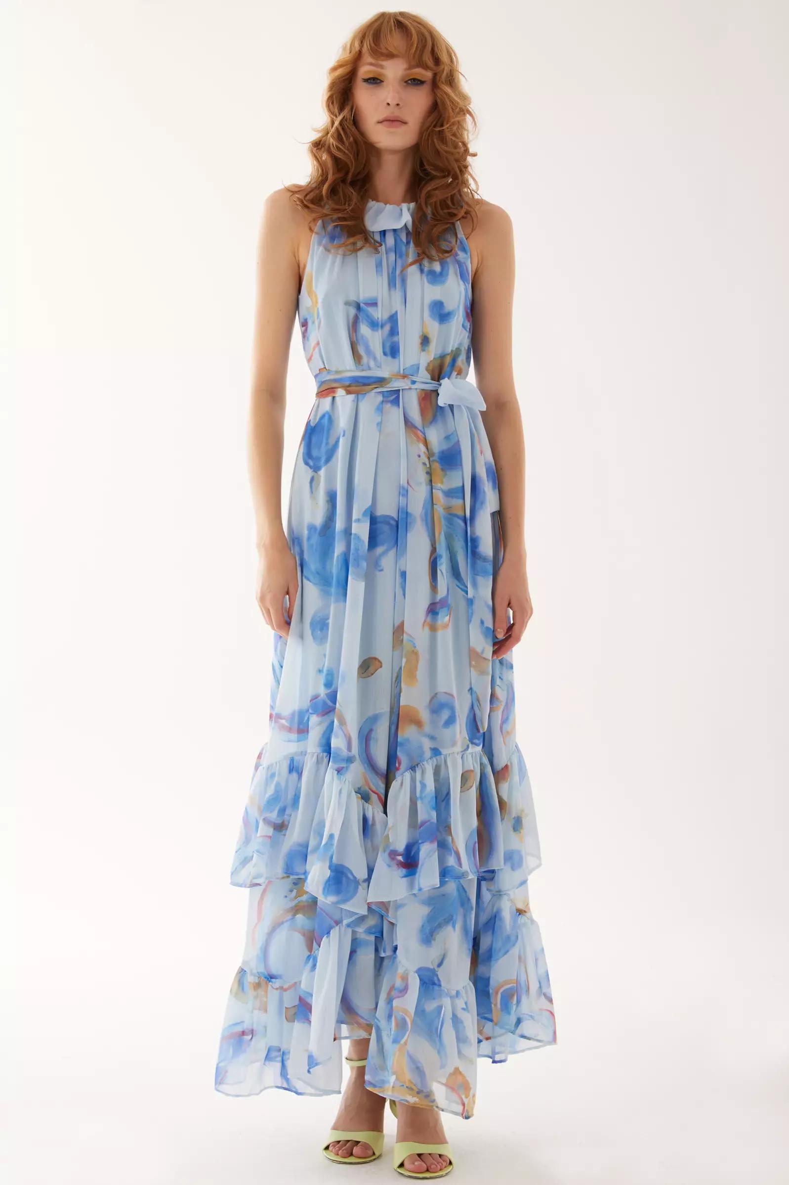 Printed sifon sleeveless maxi dress