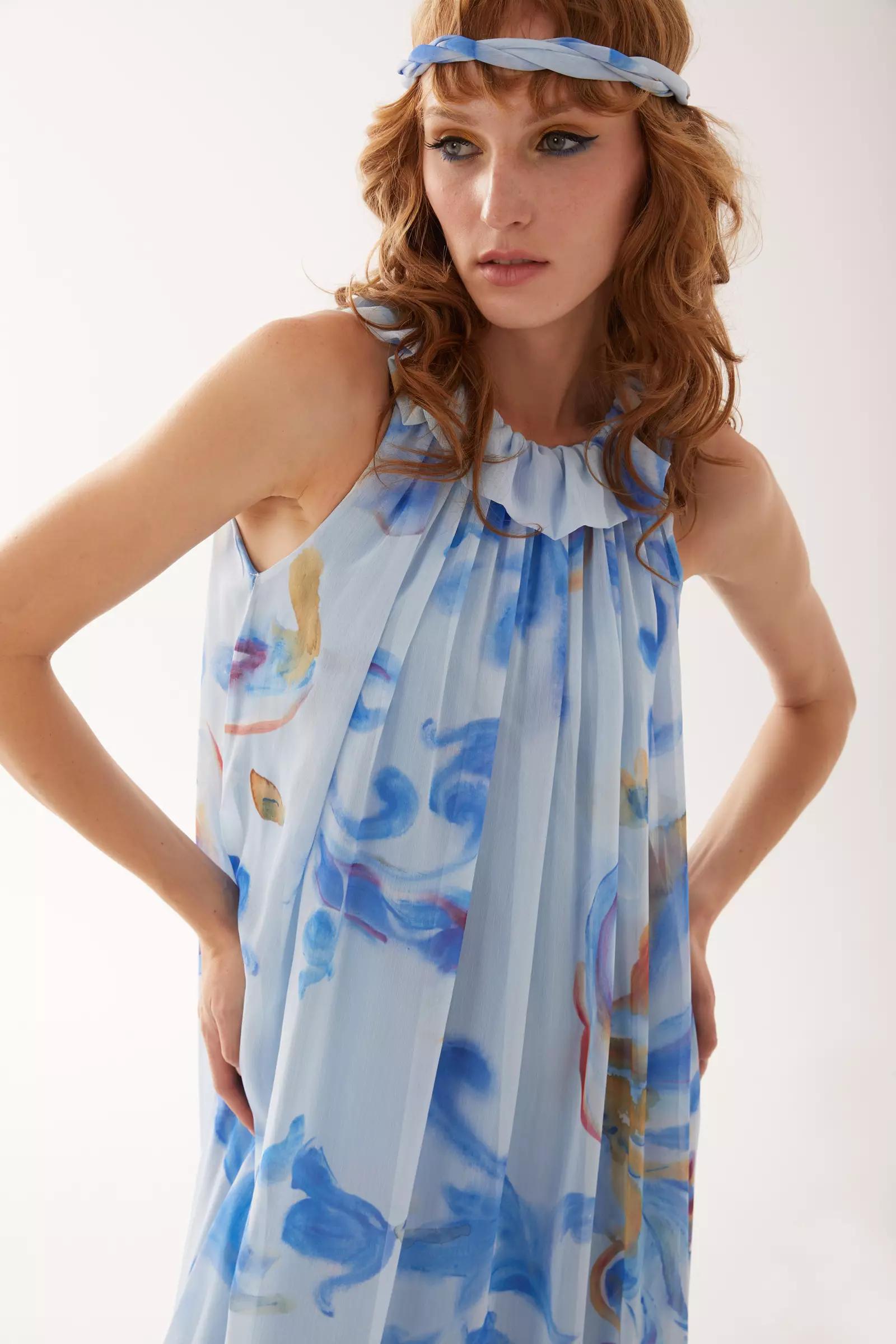 Printed sifon sleeveless maxi dress