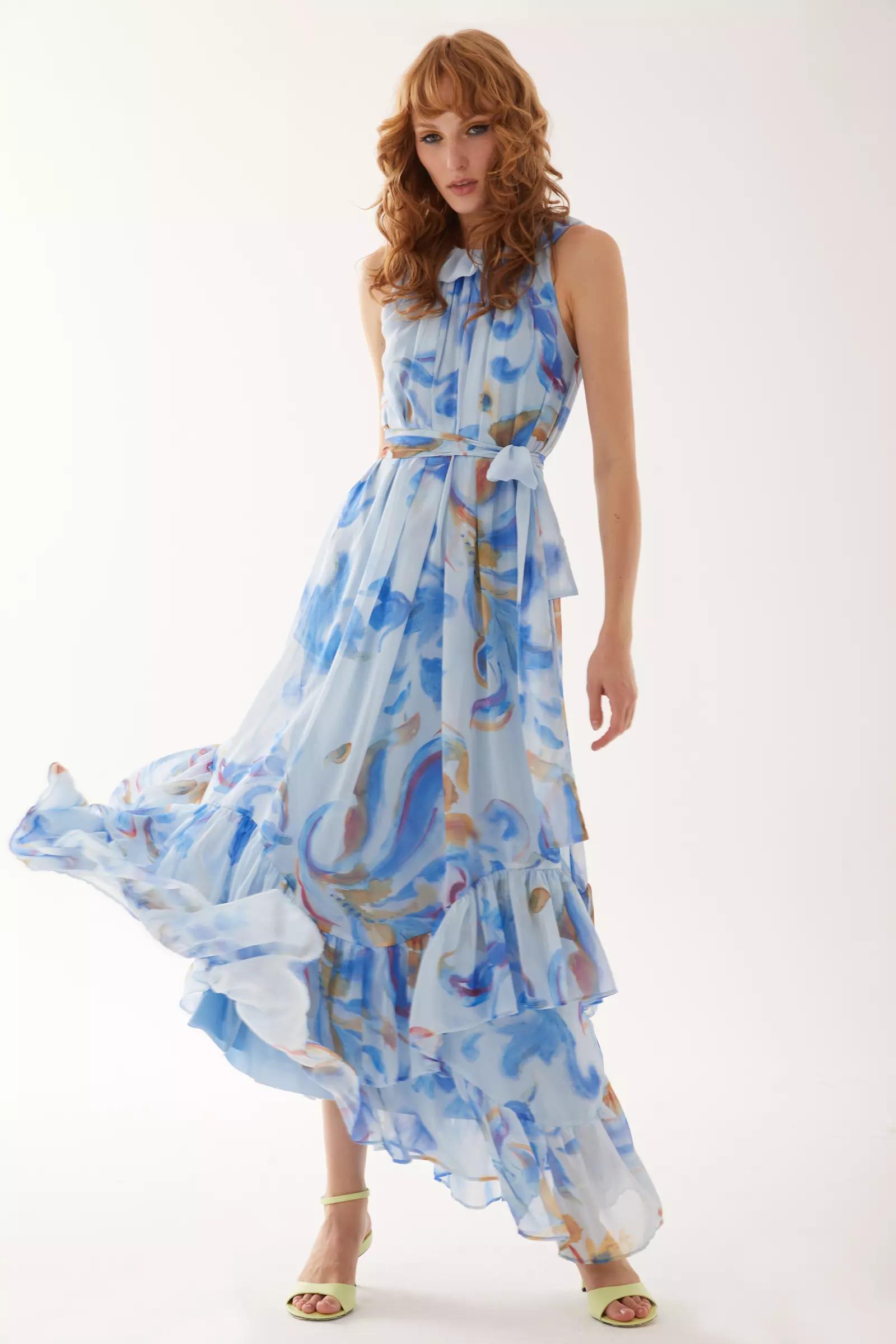 Printed sifon sleeveless maxi dress