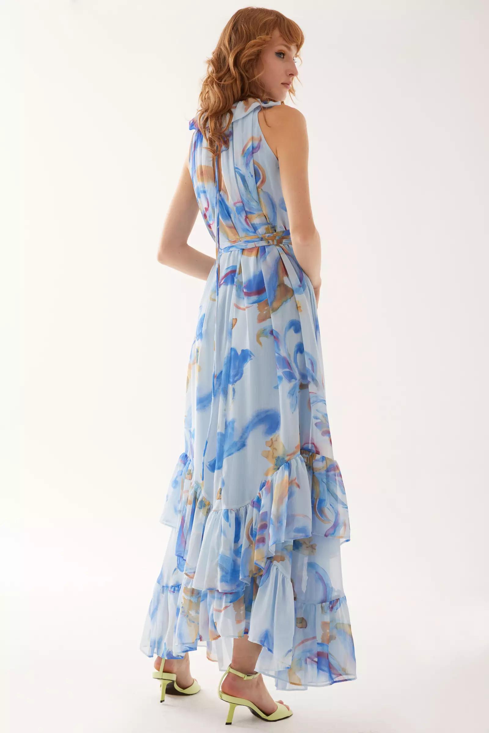 Printed sifon sleeveless maxi dress