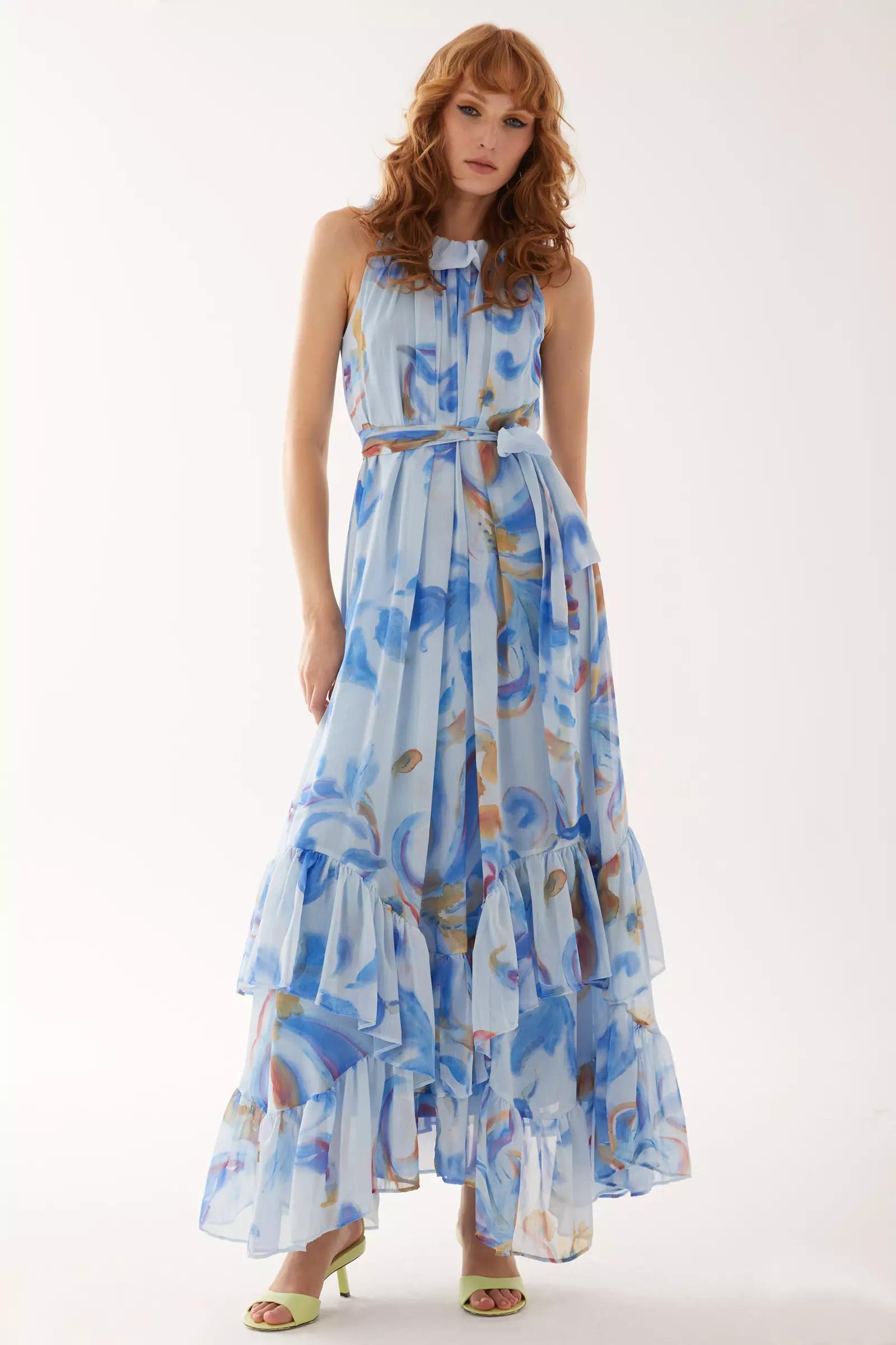 Printed sifon sleeveless maxi dress