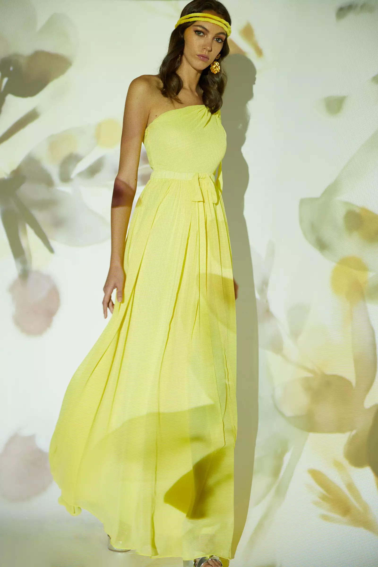 Yellow sifon sleeveless long dress