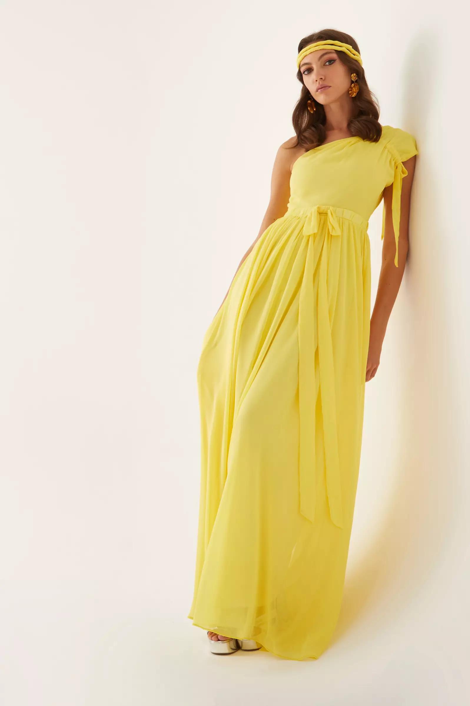 Yellow sifon sleeveless long dress