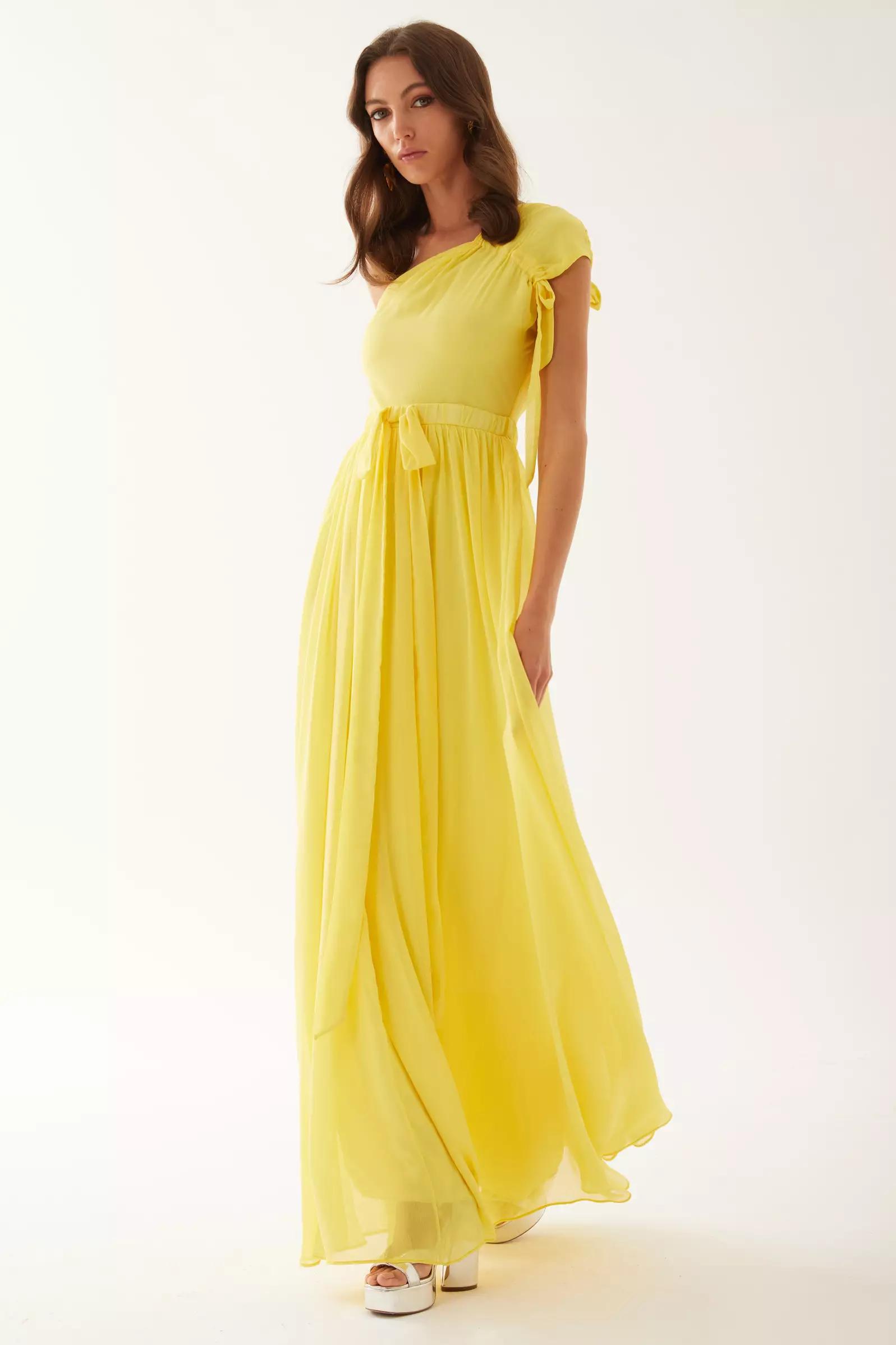 Yellow sifon sleeveless long dress