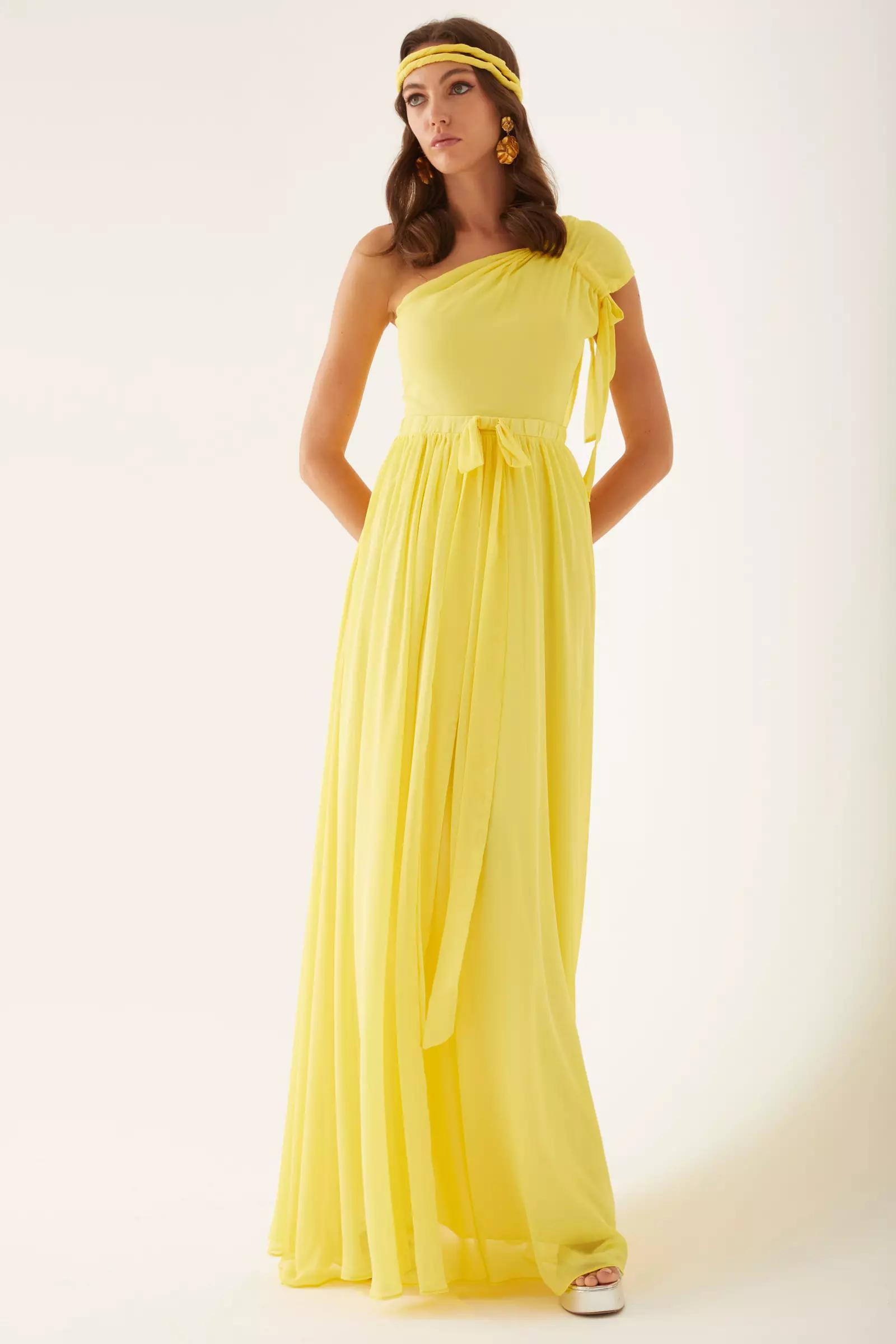 Yellow sifon sleeveless long dress