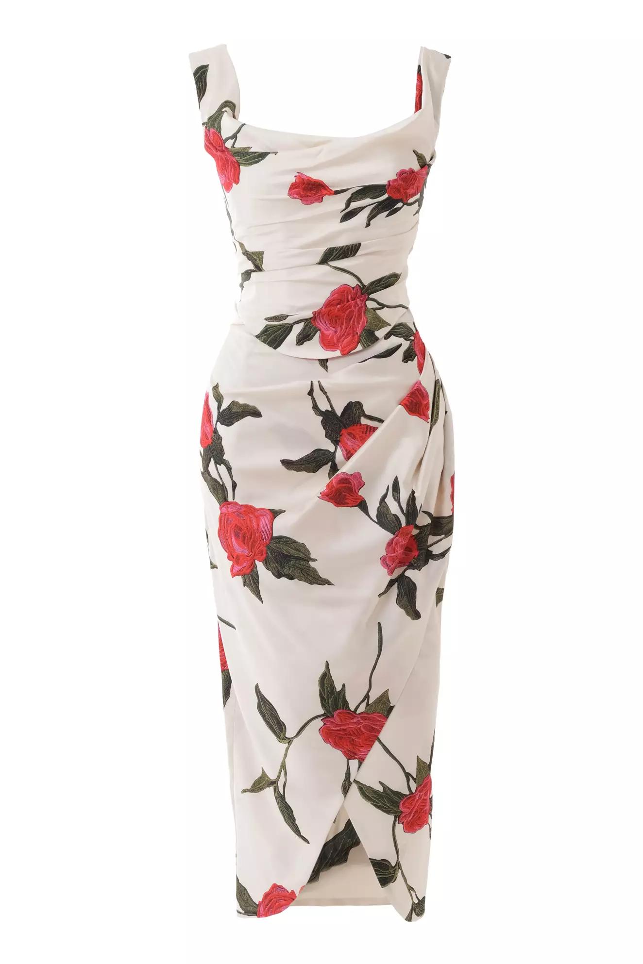 Printed satin sleeveless midi