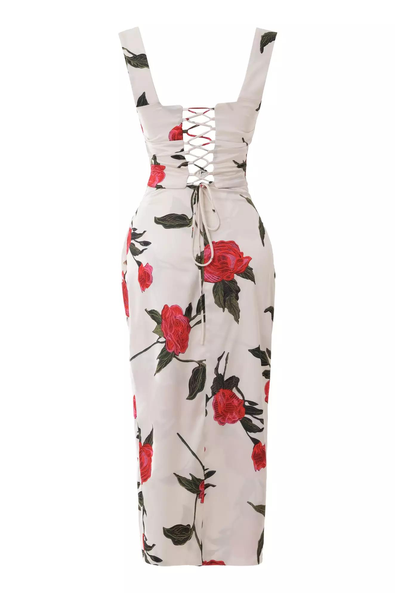 Printed satin sleeveless midi