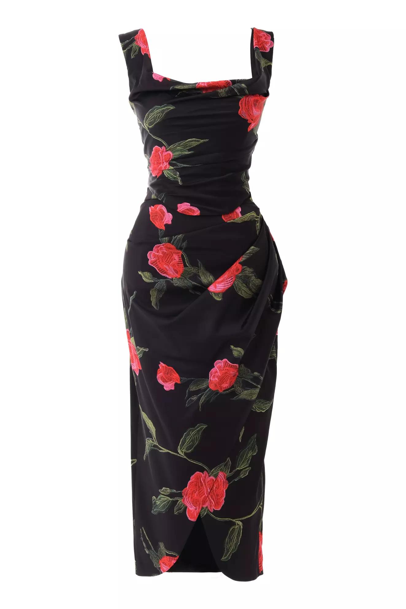 Printed satin sleeveless midi