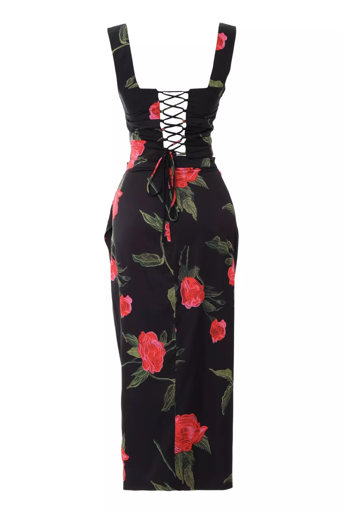 Printed satin sleeveless midi