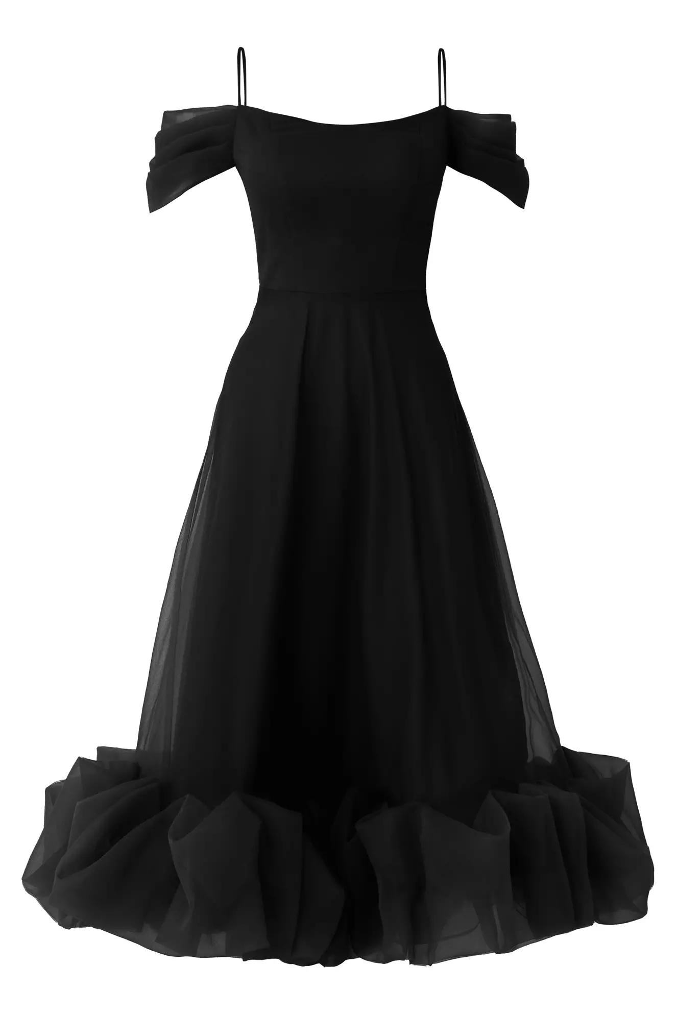 Black tulle sleeveless long dress