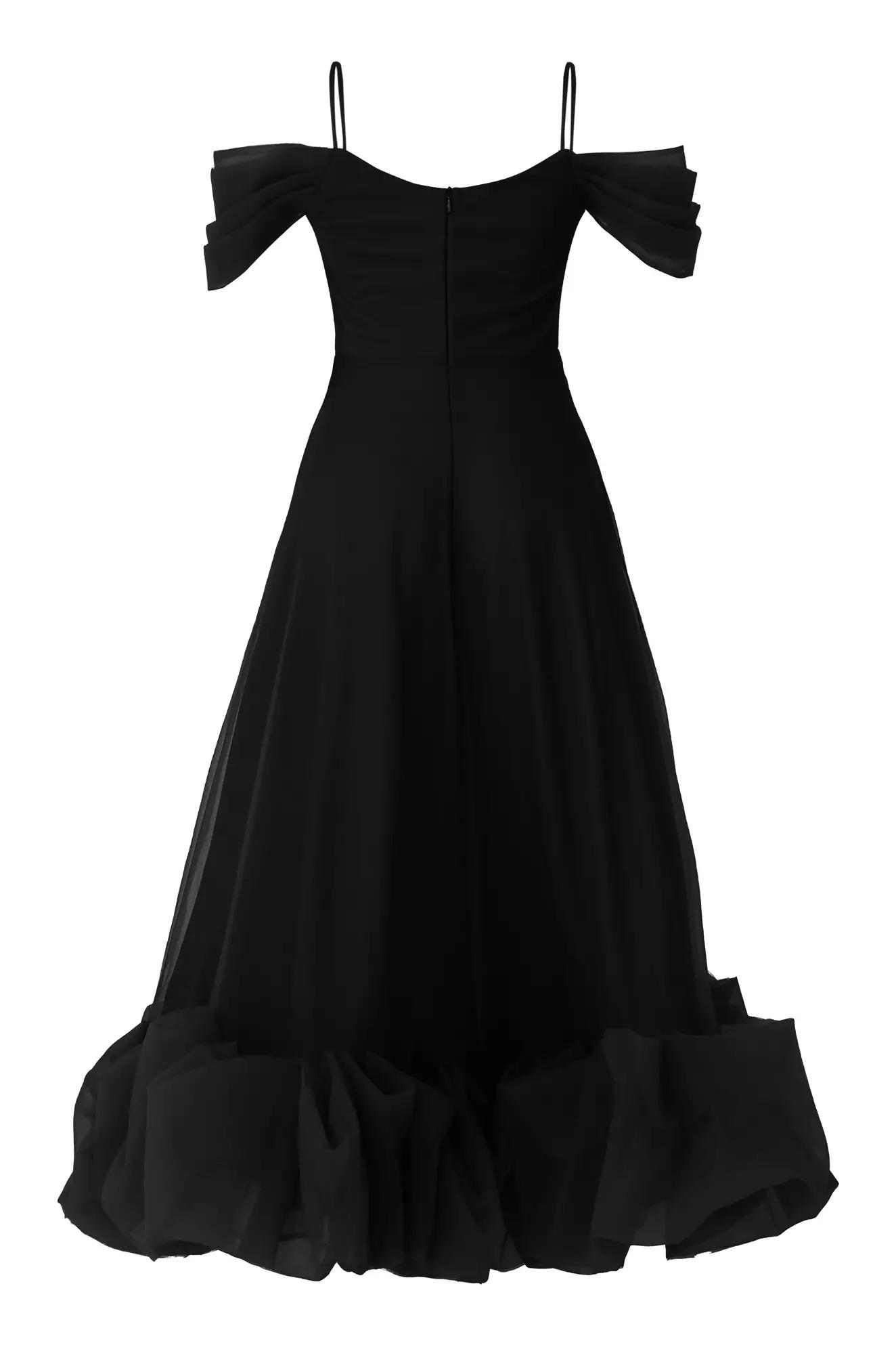 Black tulle sleeveless long dress