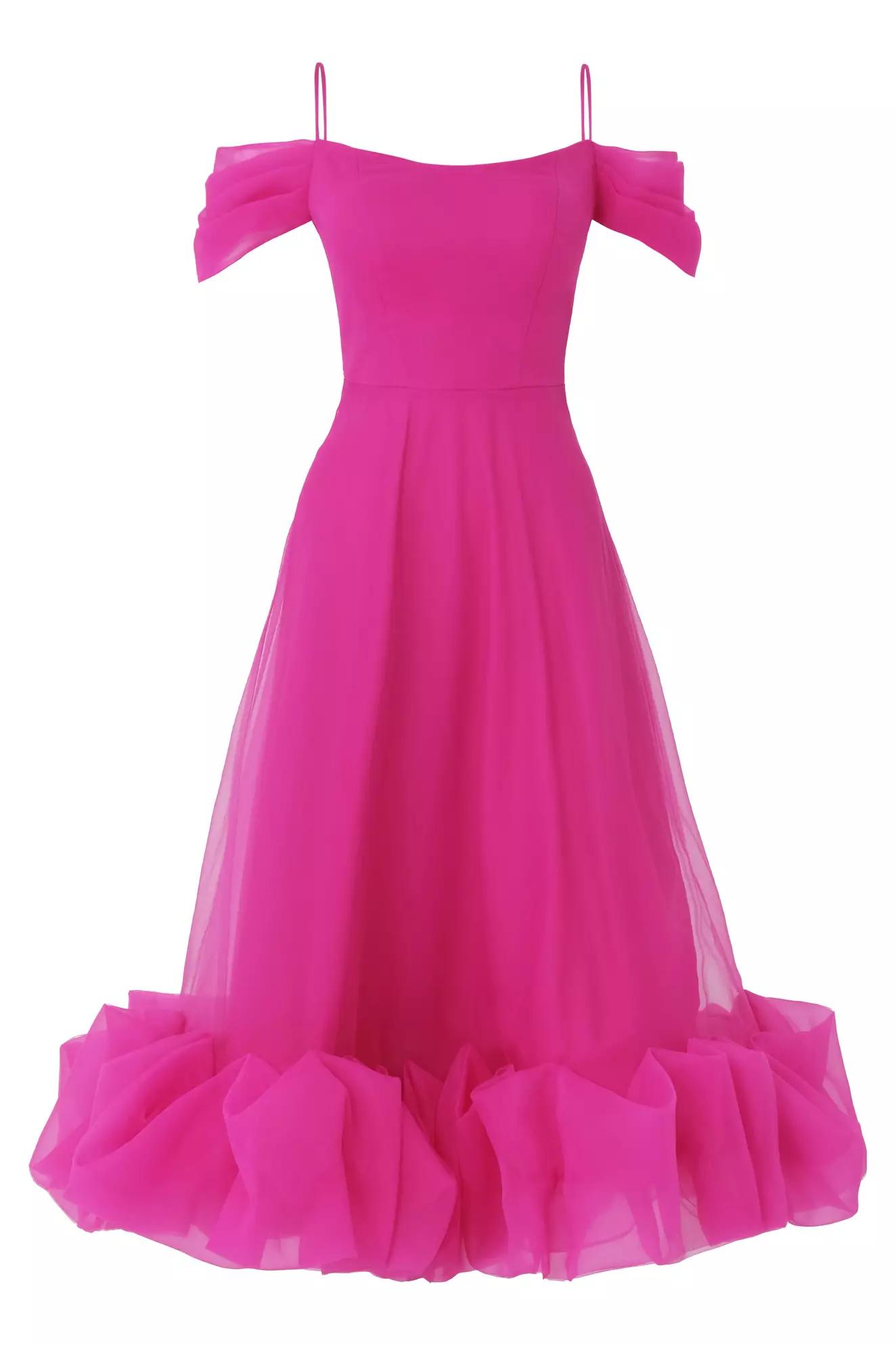 Fuchsia tulle sleeveless long dress