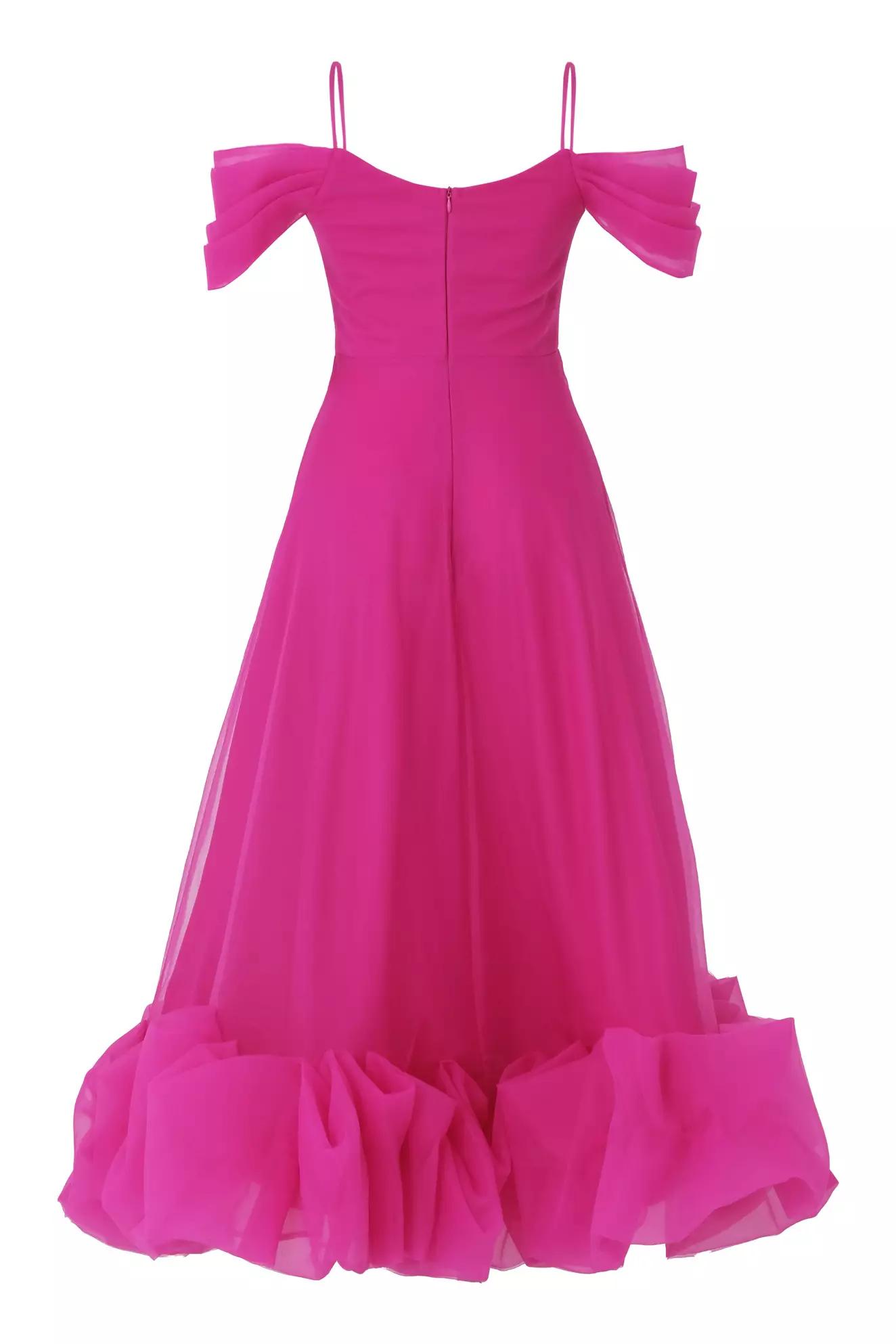 Fuchsia tulle sleeveless long dress