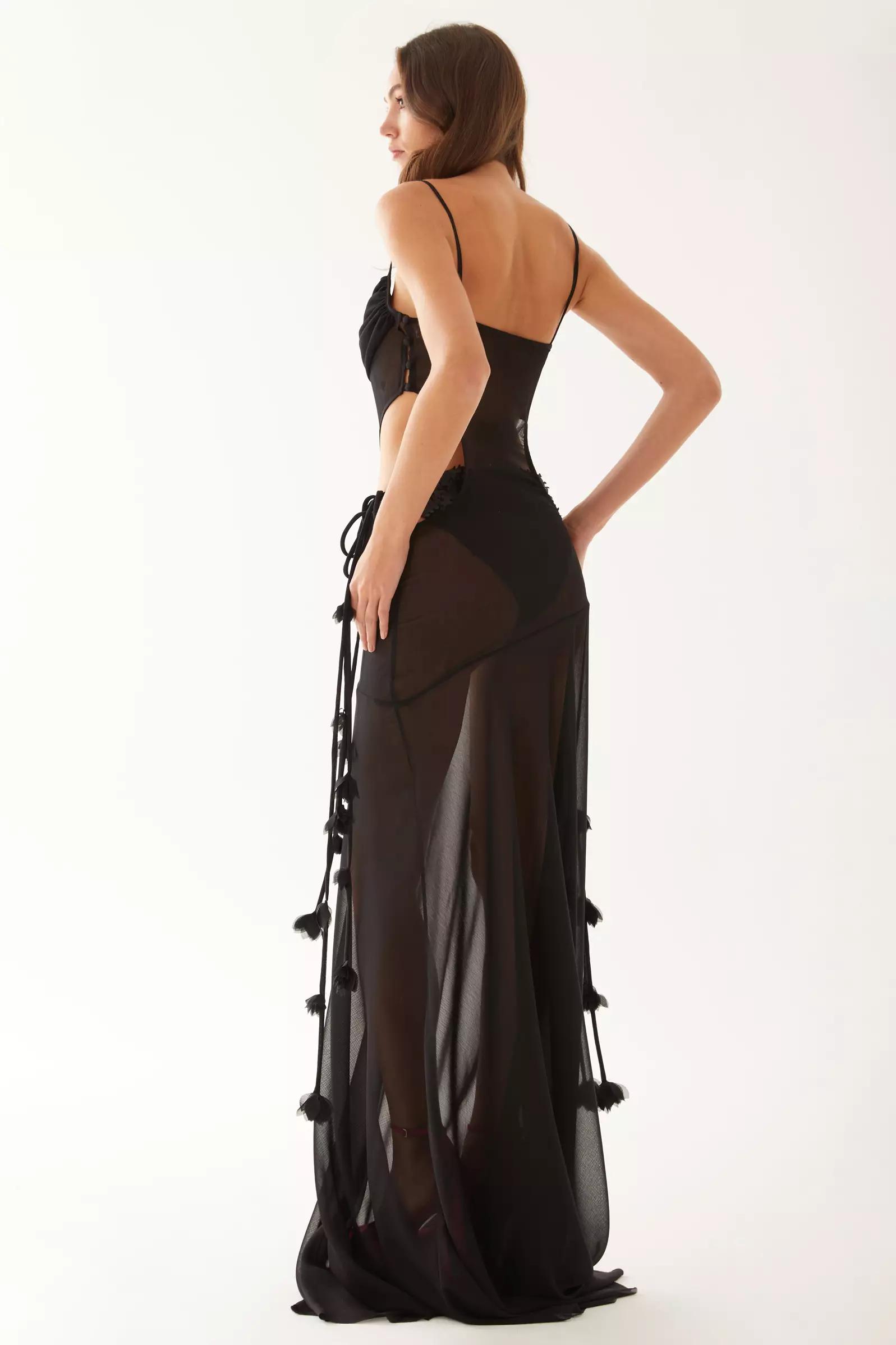 Black sifon sleeveless long dress