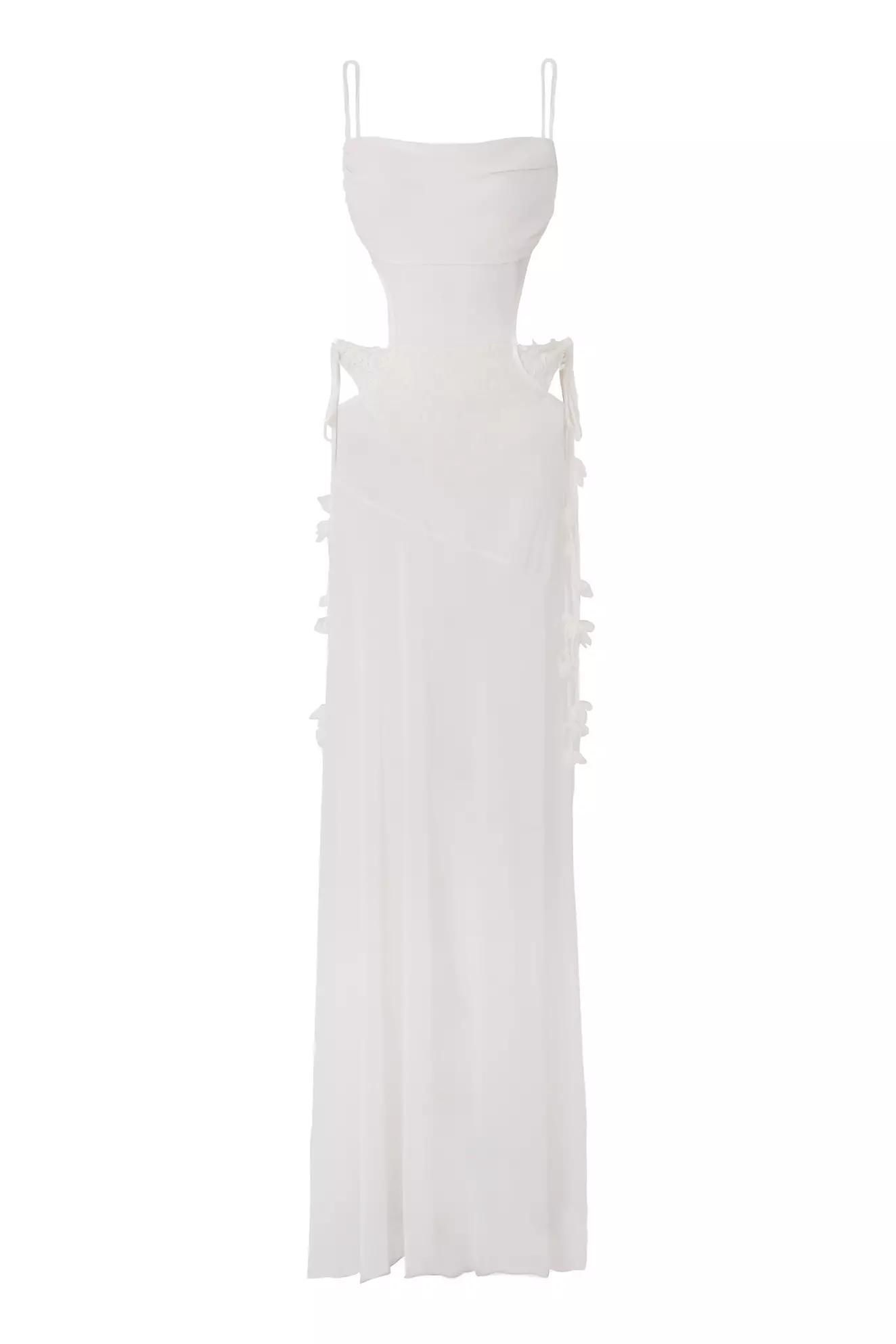 White sifon sleeveless long dress