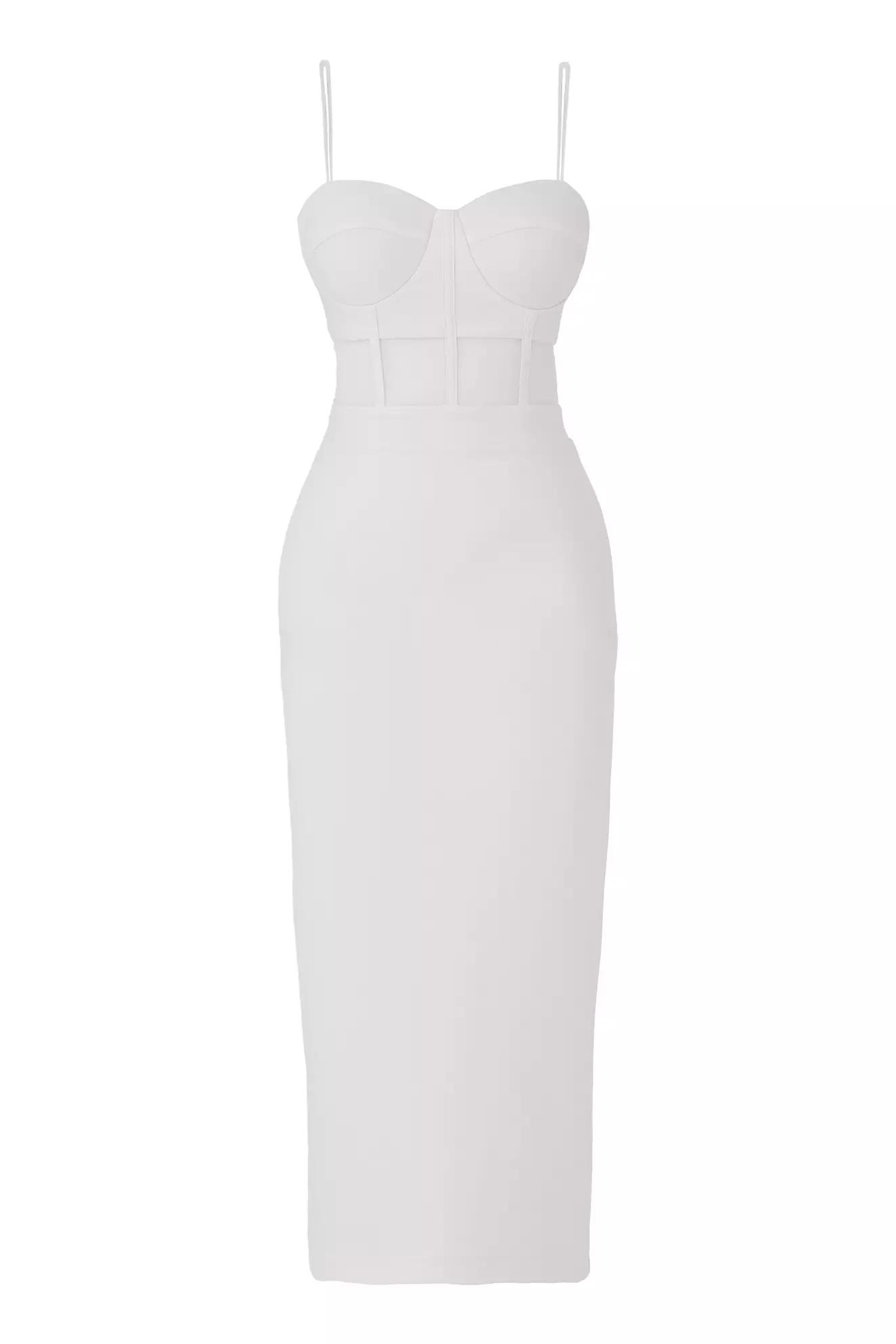 White crepe sleeveless midi dress