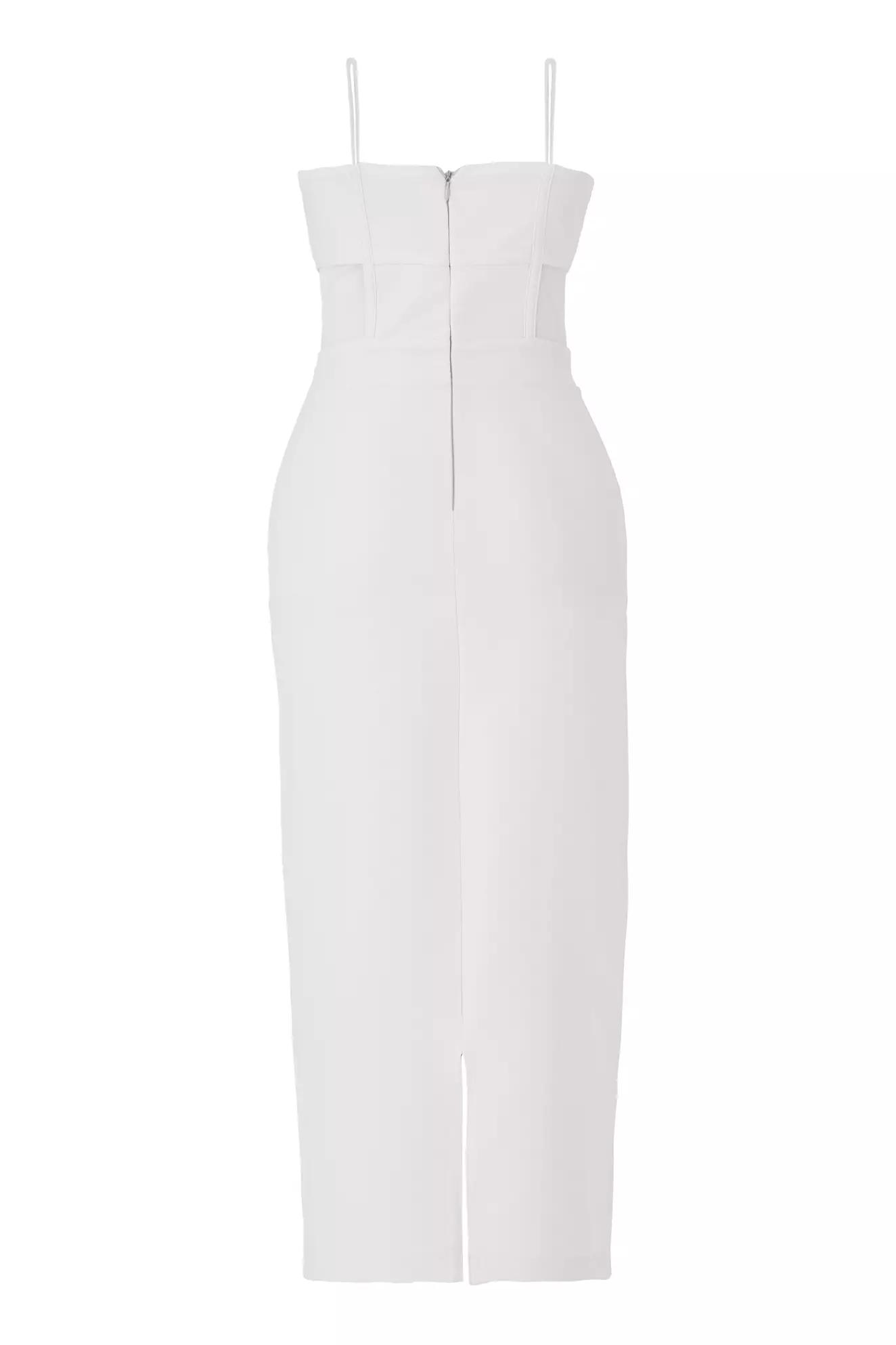 White crepe sleeveless midi dress