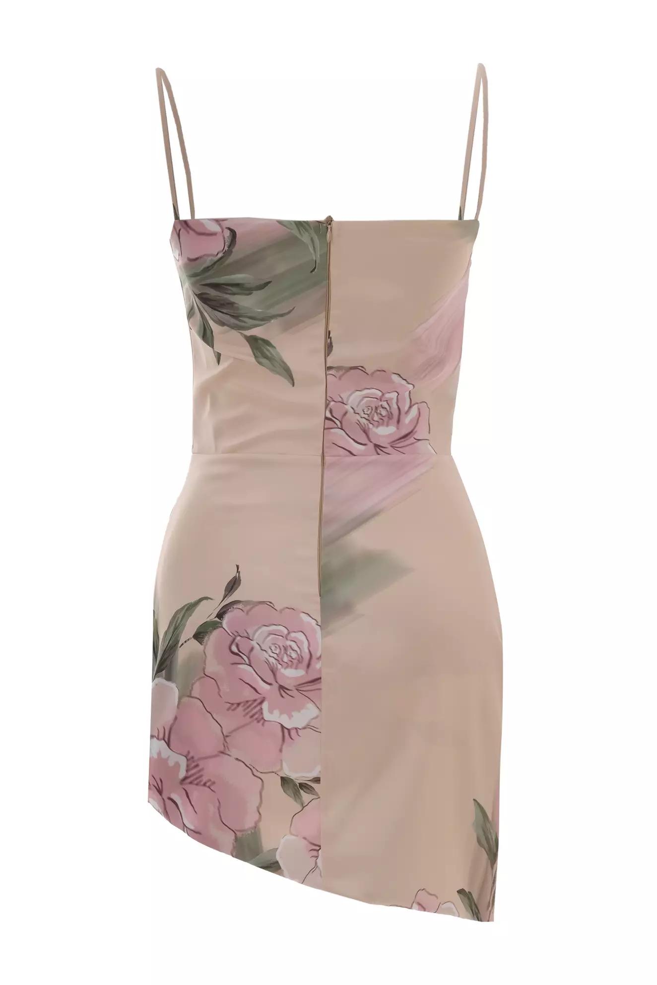 Printed satin sleeveless mini dress