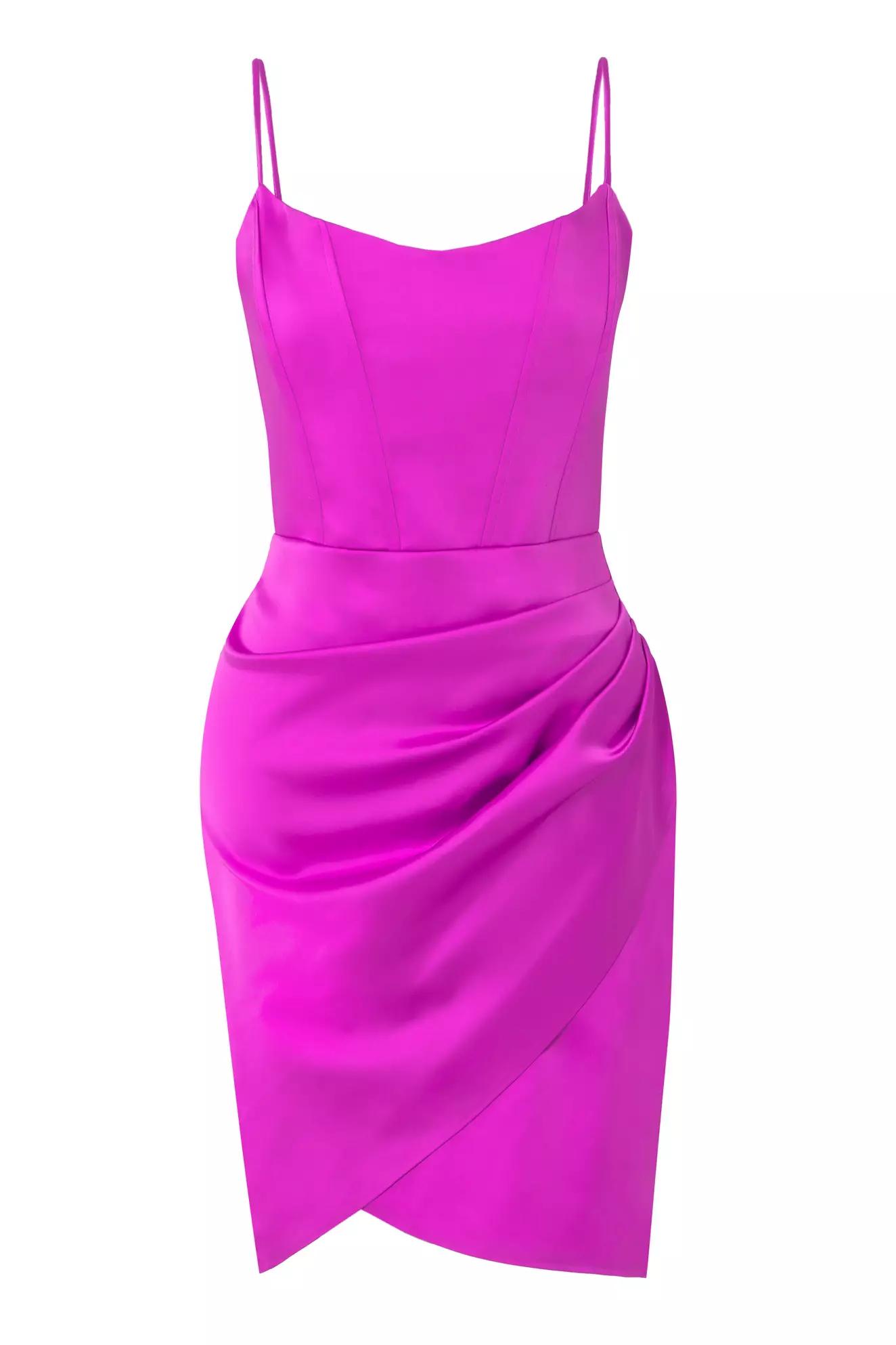 Fuchsia satin sleeveless mini dress