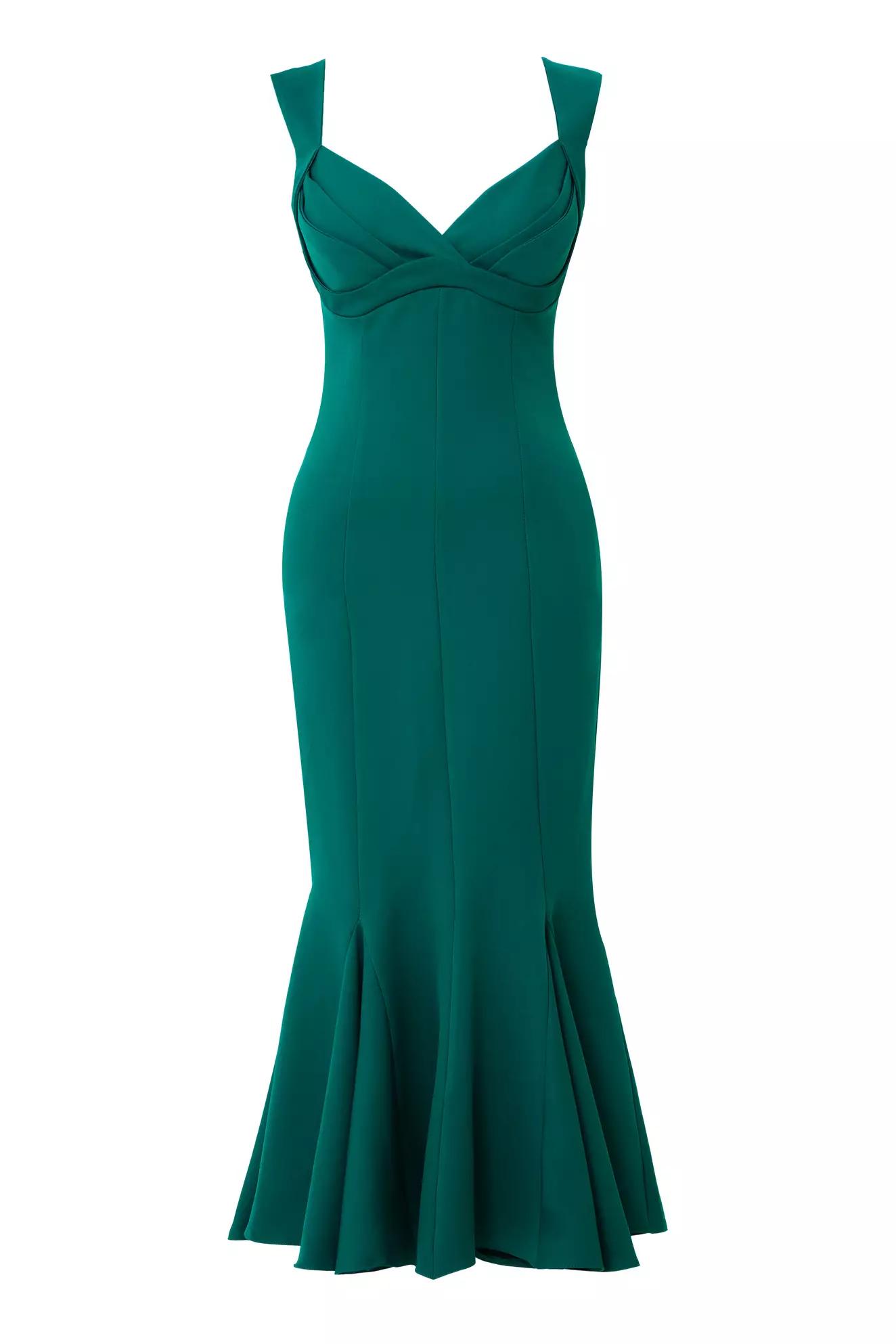 Green crepe sleeveless long dress