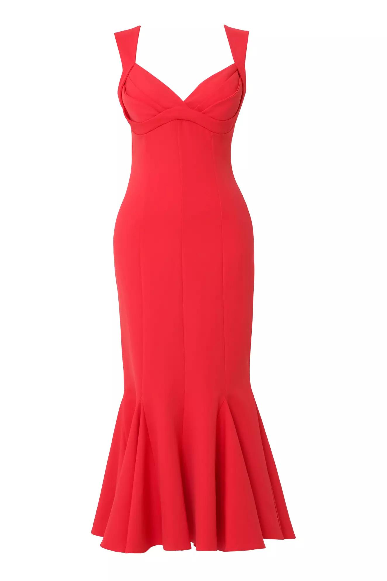 Red crepe sleeveless long dress