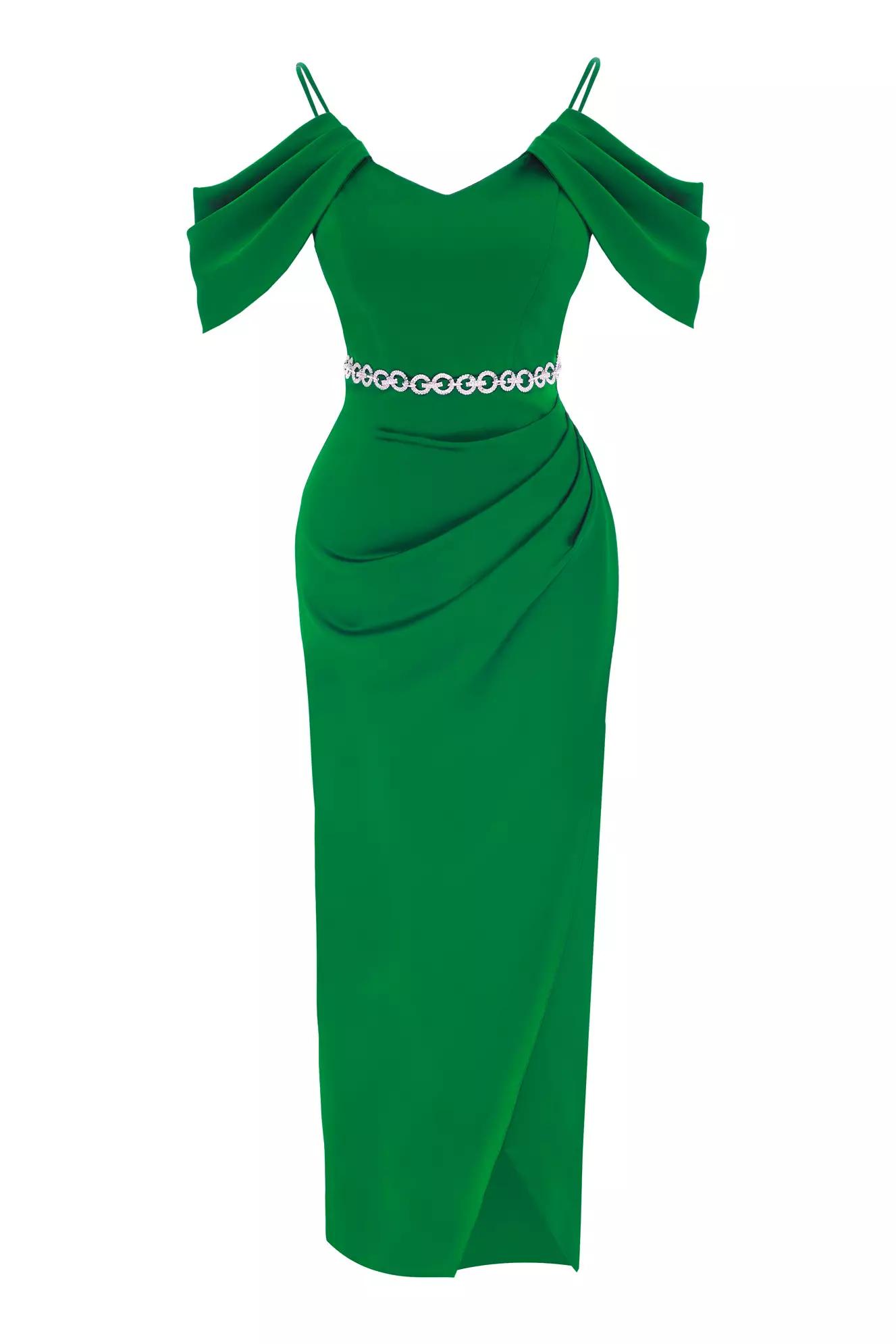 Green satin sleeveless maxi dress