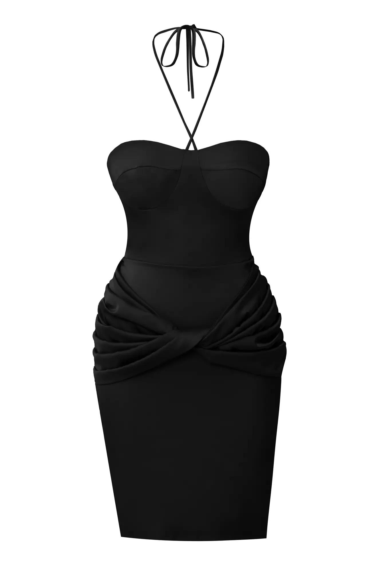 Black satin sleeveless mini dress