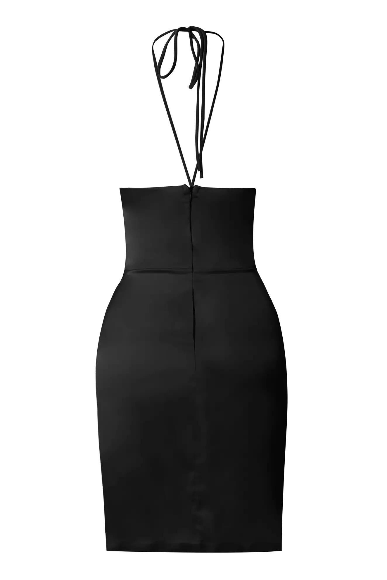 Black satin sleeveless mini dress