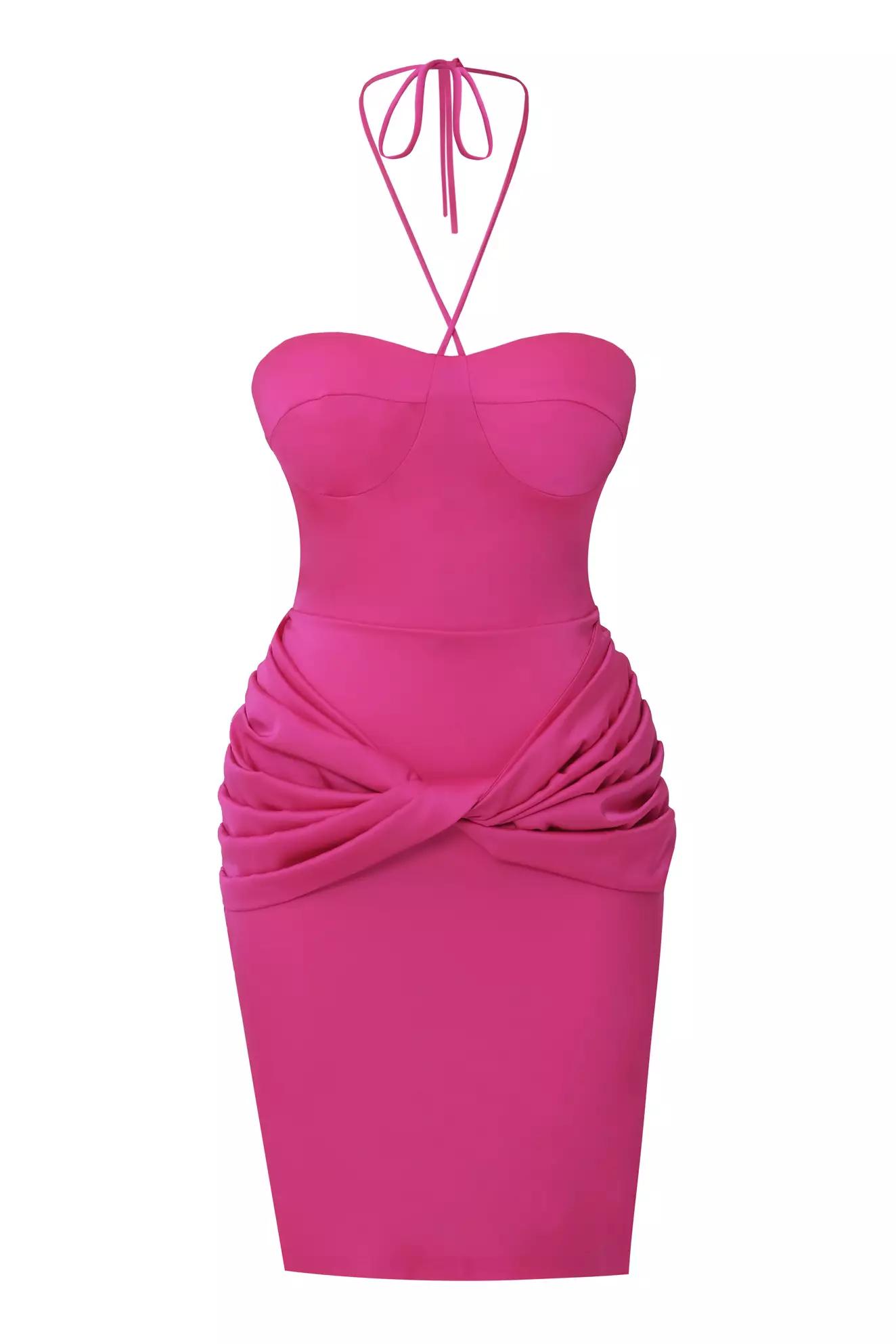 Fuchsia satin sleeveless mini dress