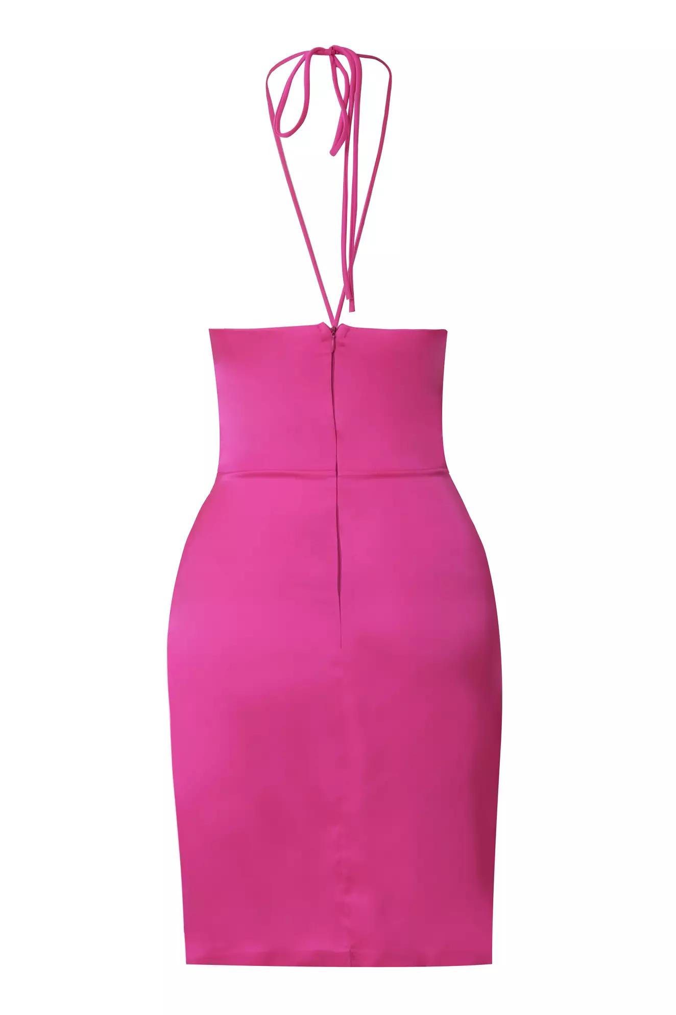 Fuchsia satin sleeveless mini dress