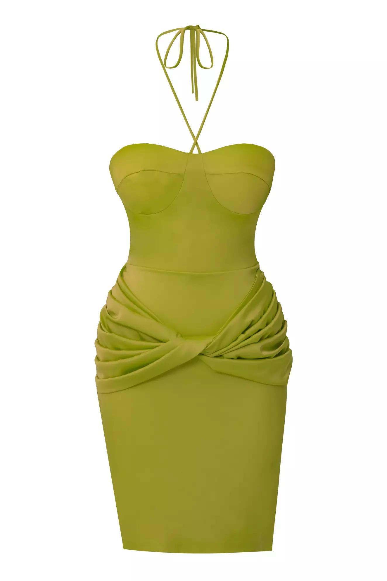 Pistachio green satin sleeveless mini dress