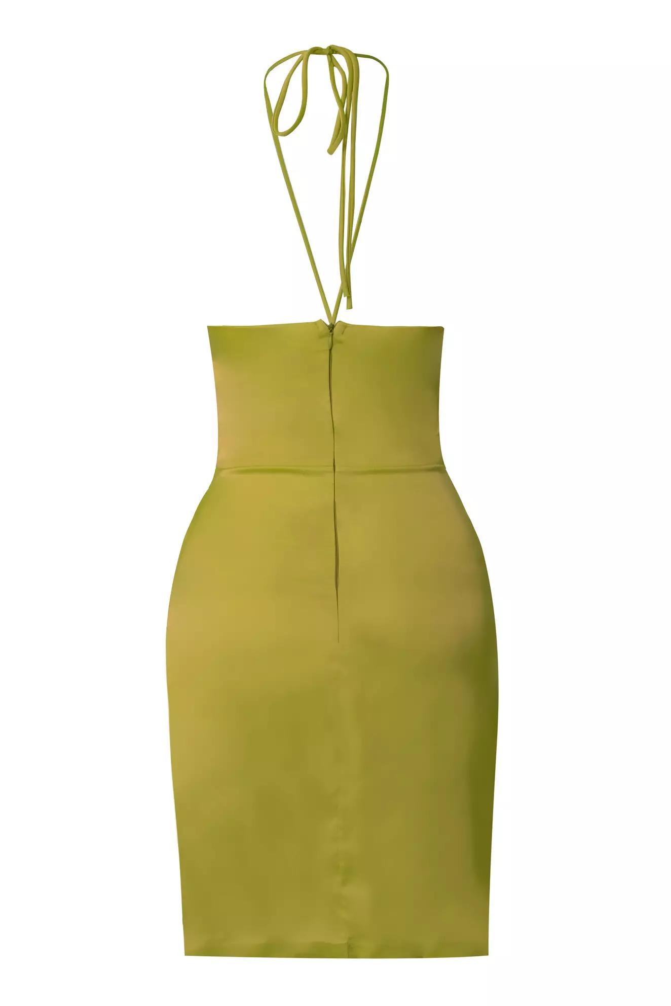 Pistachio green satin sleeveless mini dress