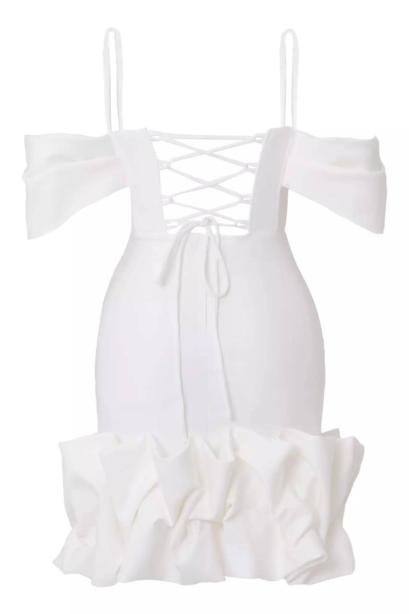 White crepe sleeveless mini dress