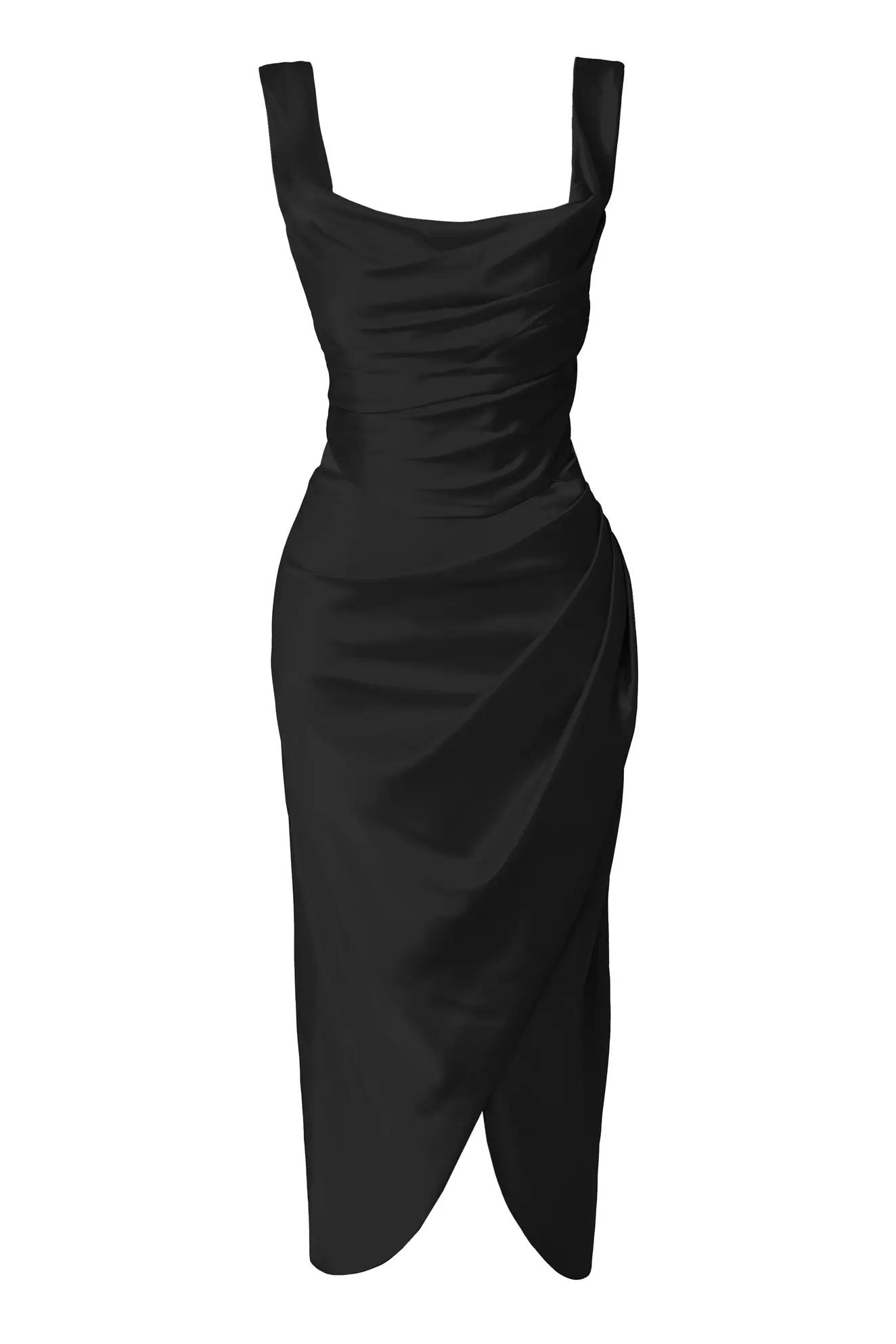 Black satin sleeveless midi