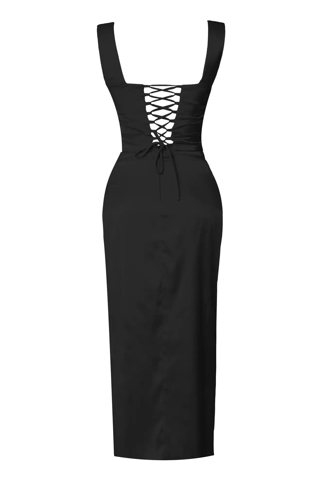 Black satin sleeveless midi