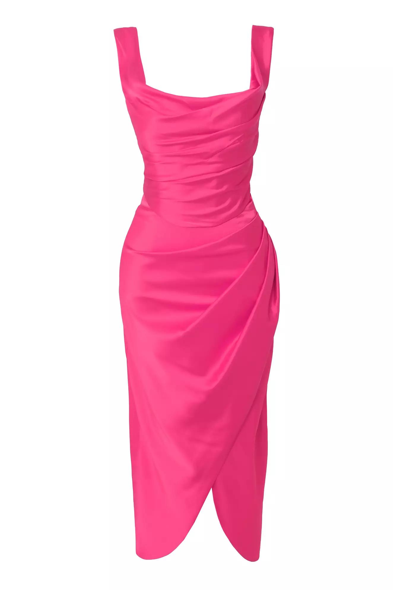 Fuchsia satin sleeveless midi