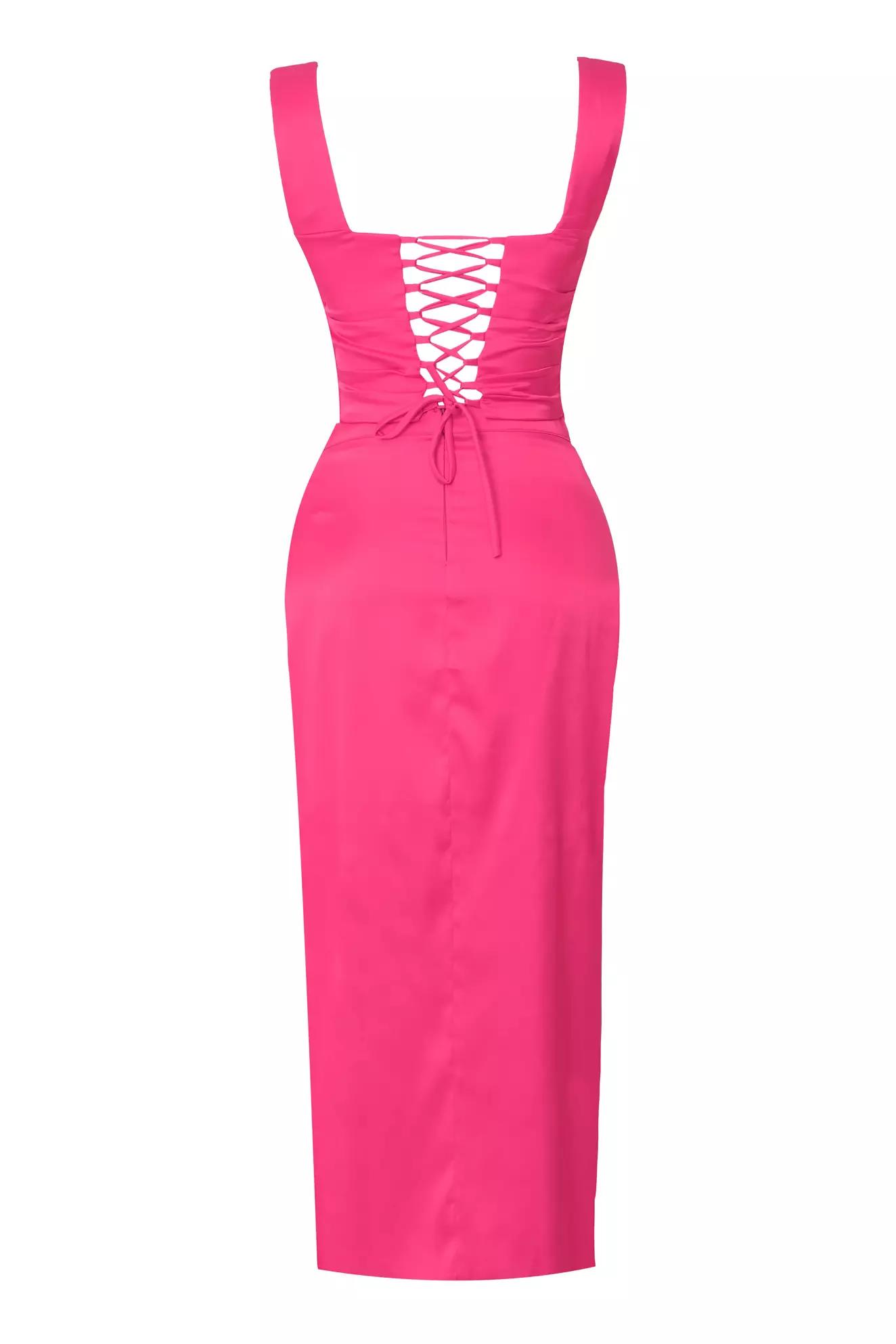 Fuchsia satin sleeveless midi