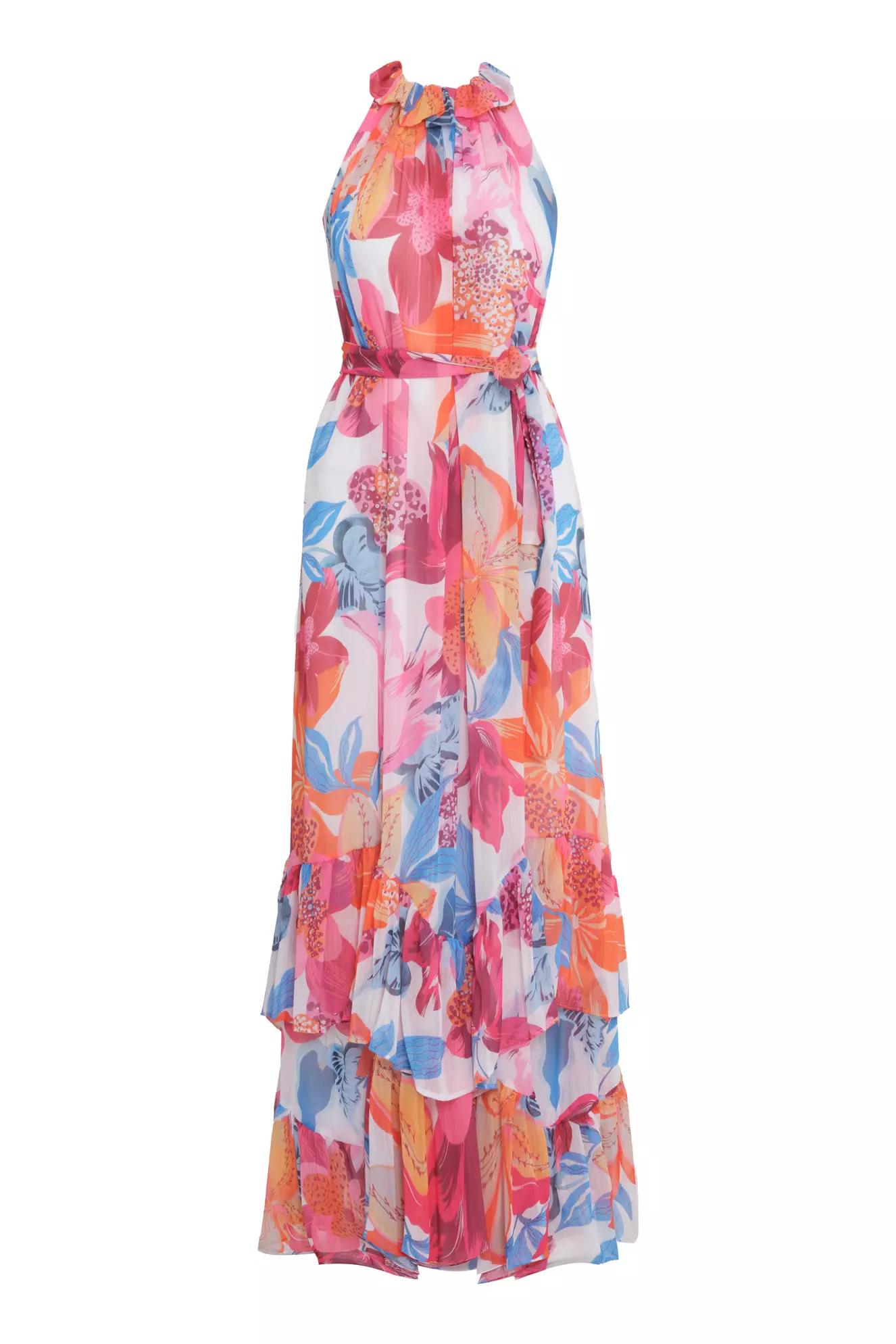 Printed sifon sleeveless maxi dress