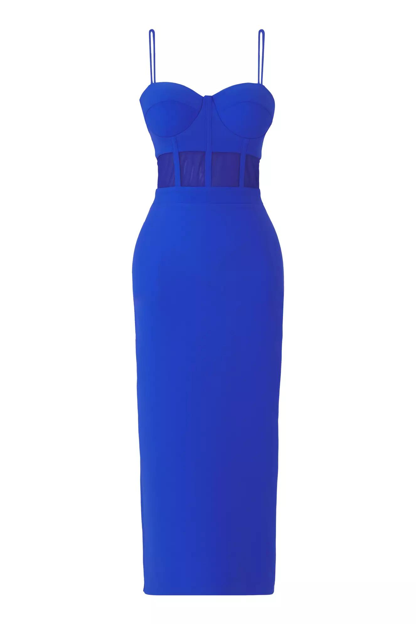 Blue crepe sleeveless midi dress