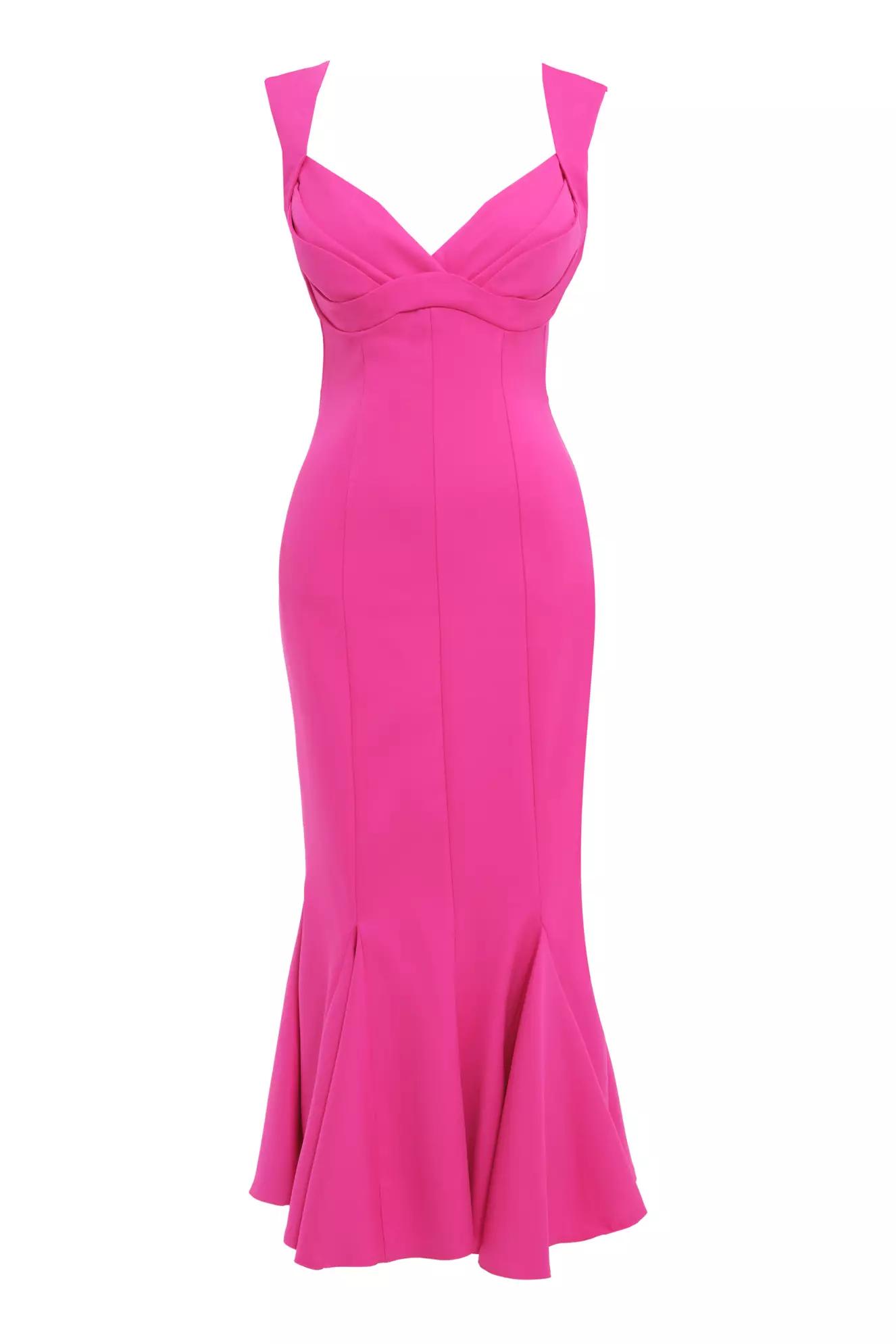 Fuchsia crepe sleeveless long dress