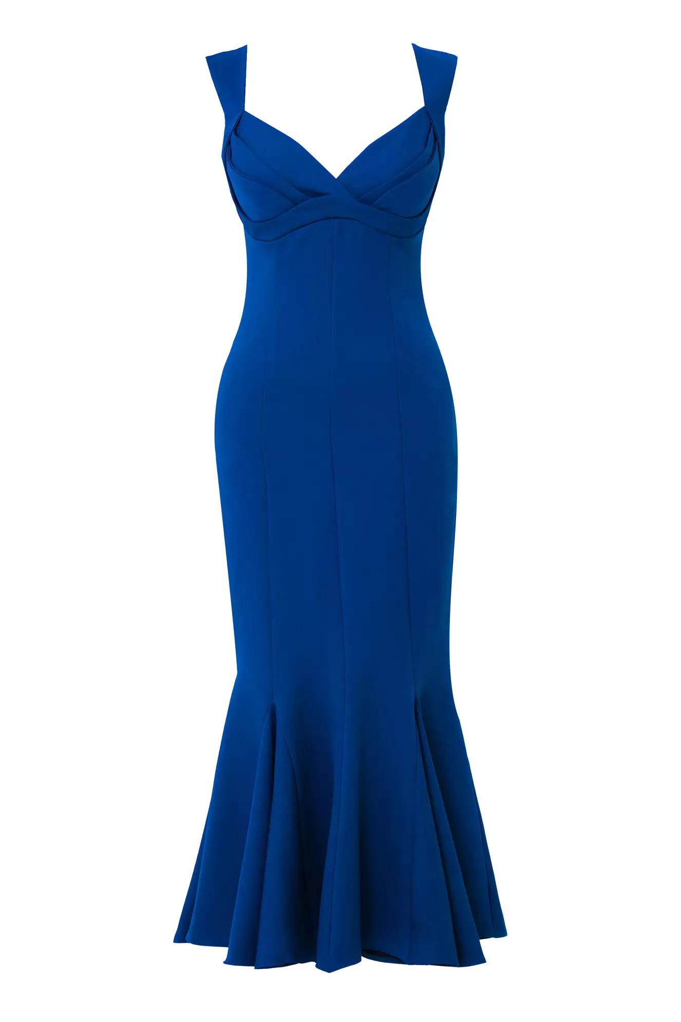 Blue crepe sleeveless long dress