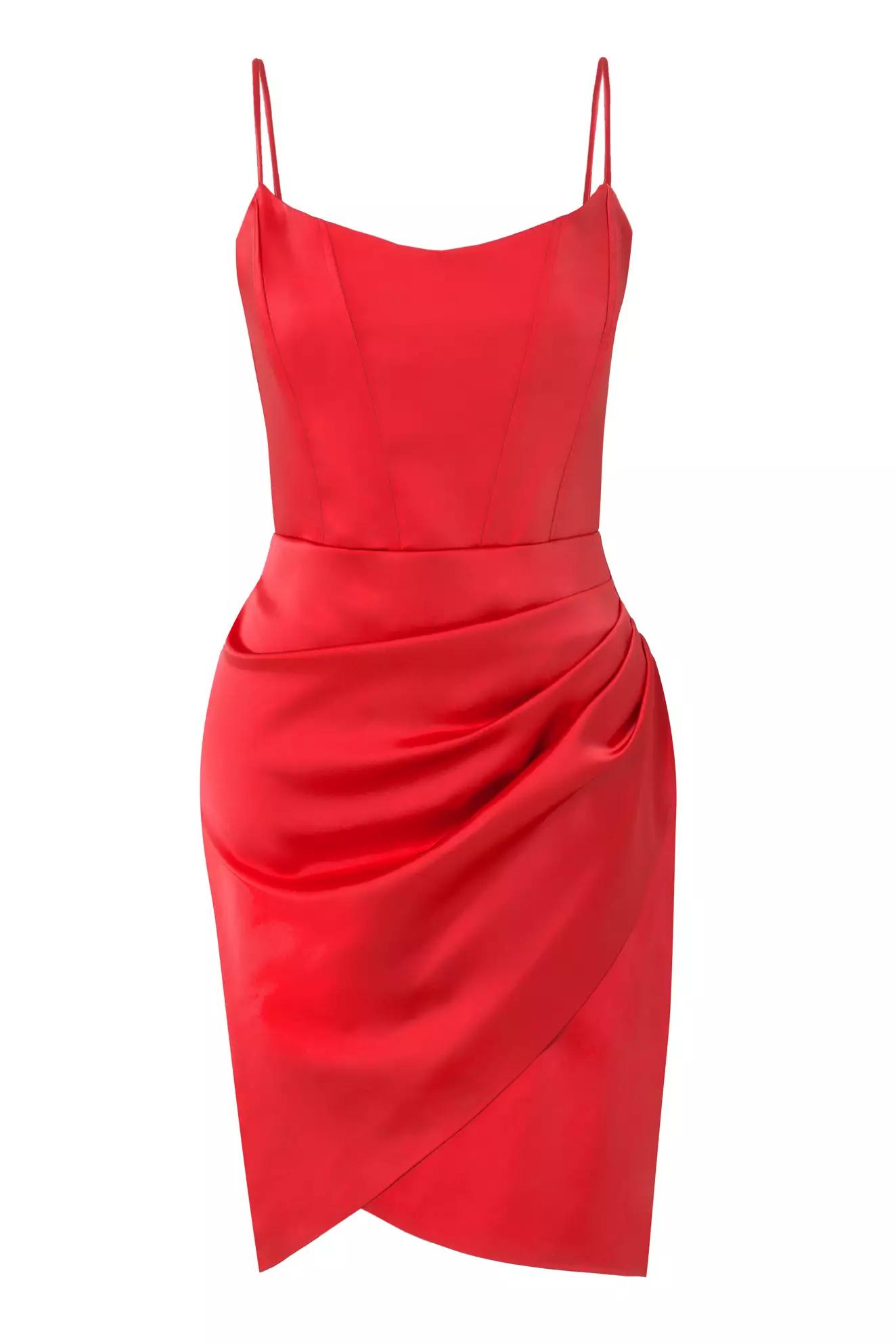 Red satin sleeveless mini dress