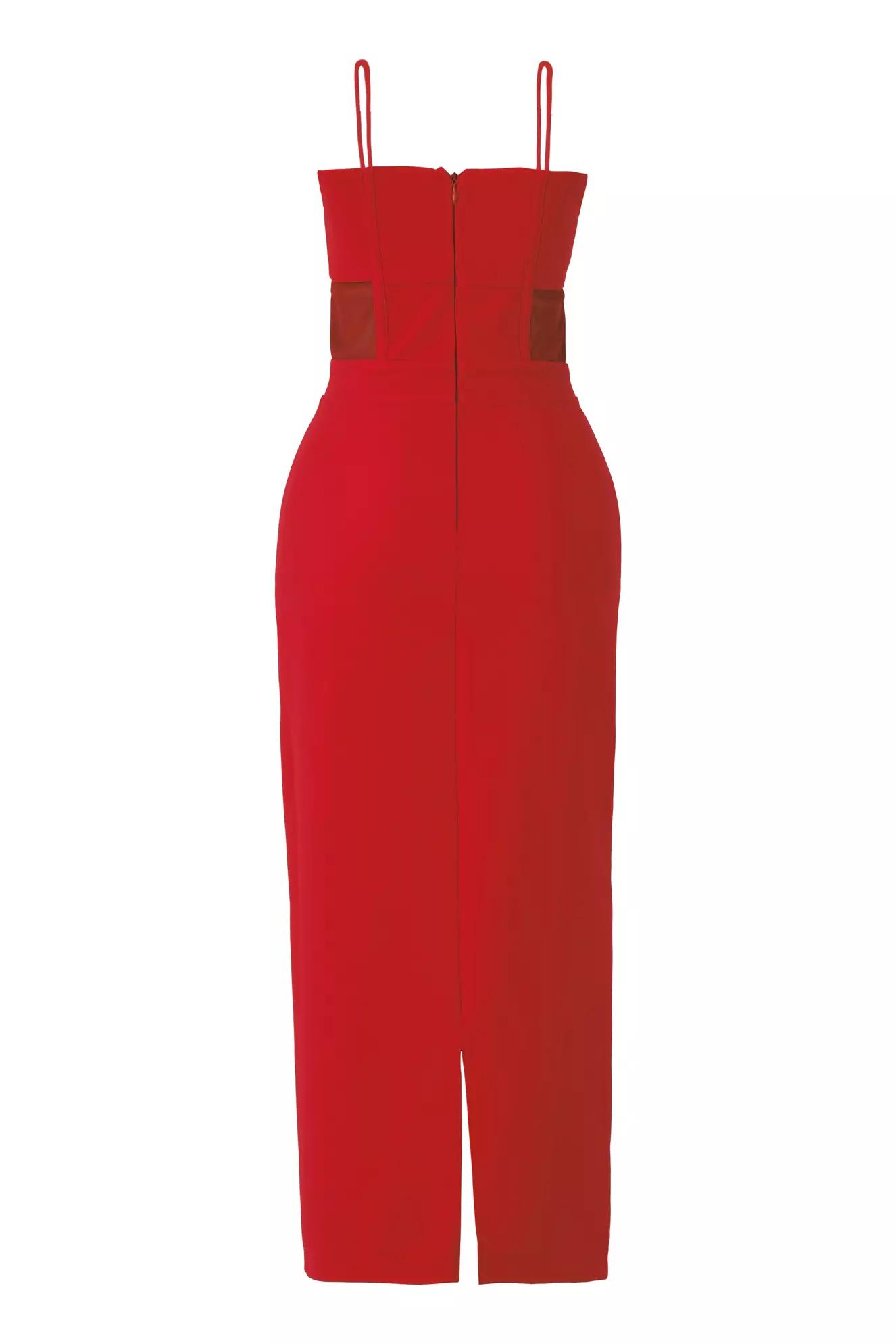 Red crepe sleeveless midi dress