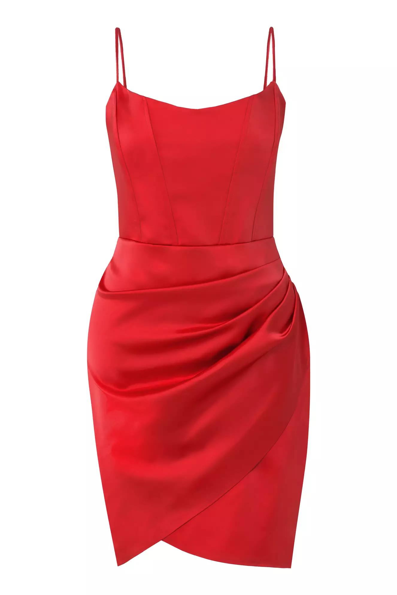 Red plus size satin sleeveless mini dress