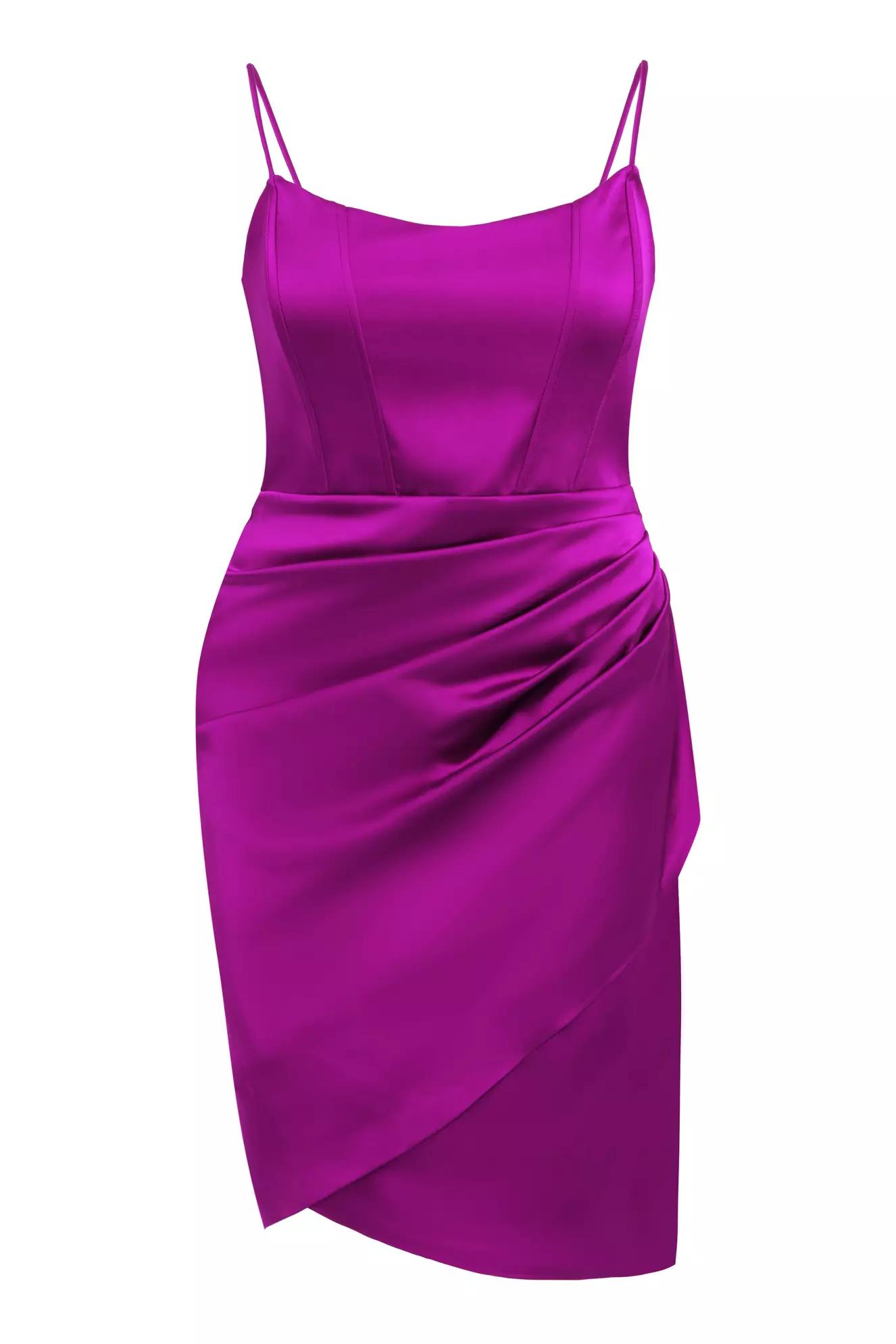 Fuchsia plus size satin sleeveless mini dress