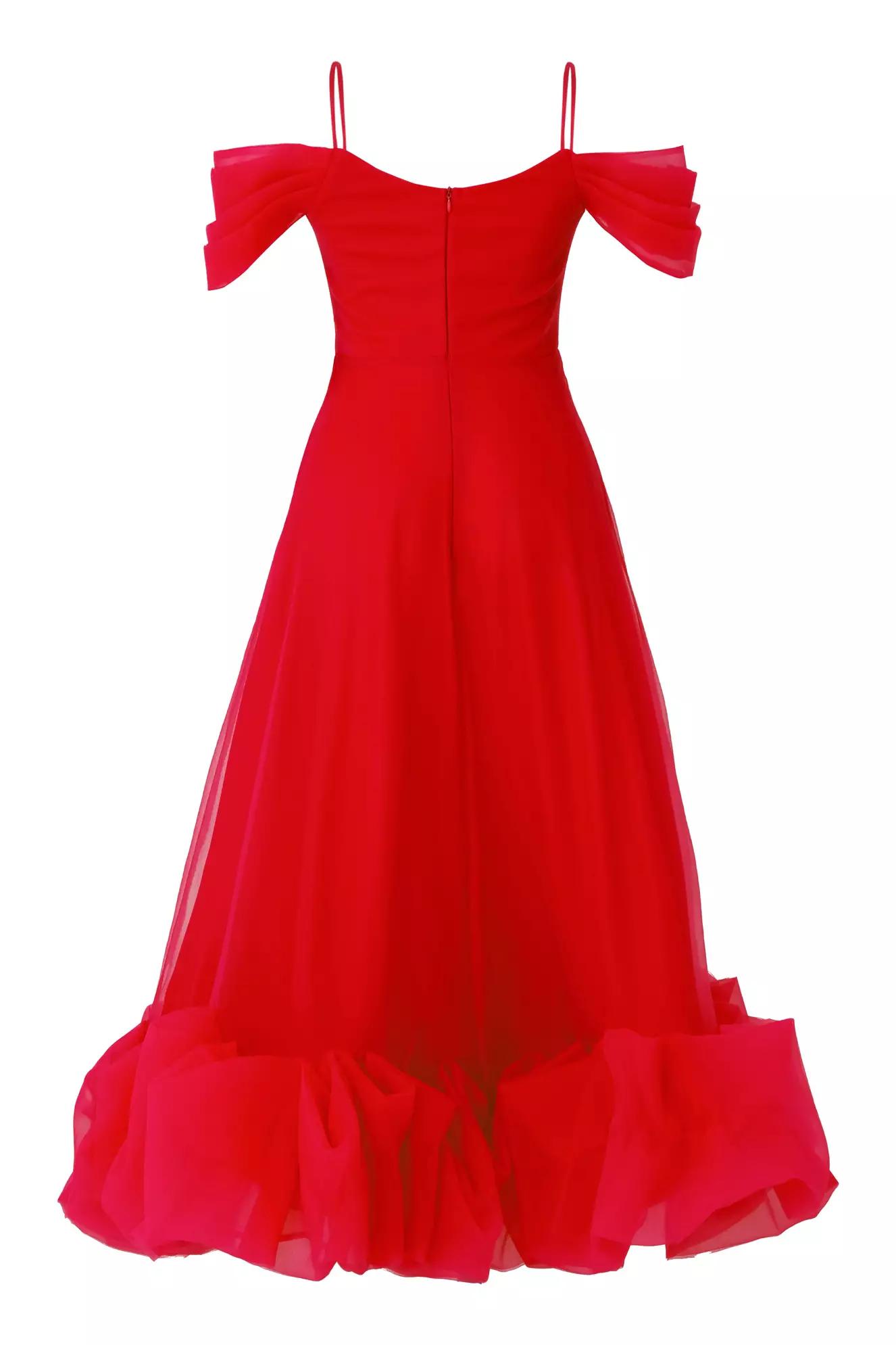 Red tulle sleeveless long dress