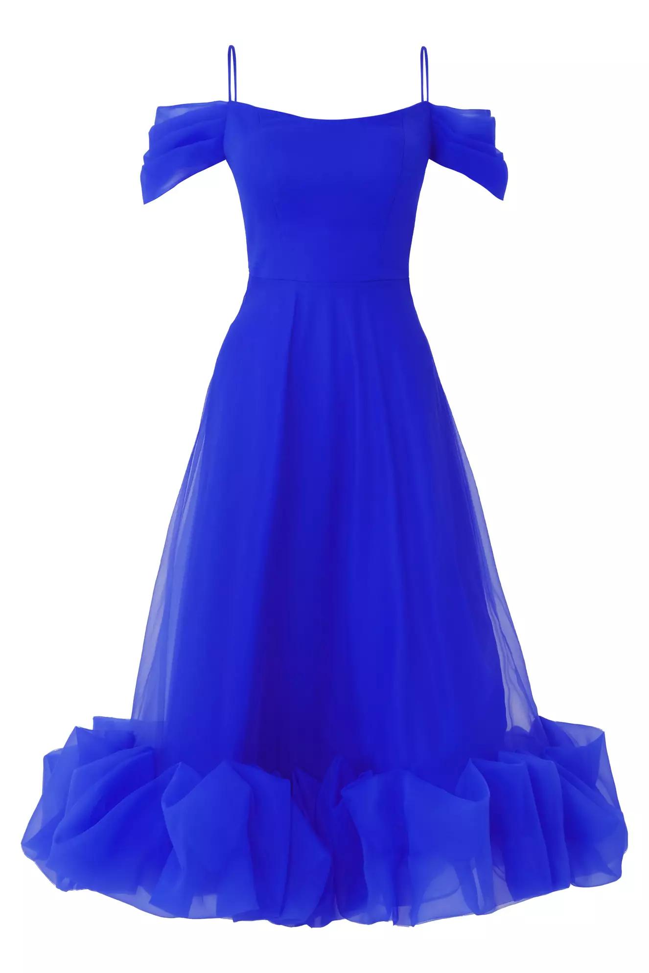 Blue tulle sleeveless long dress