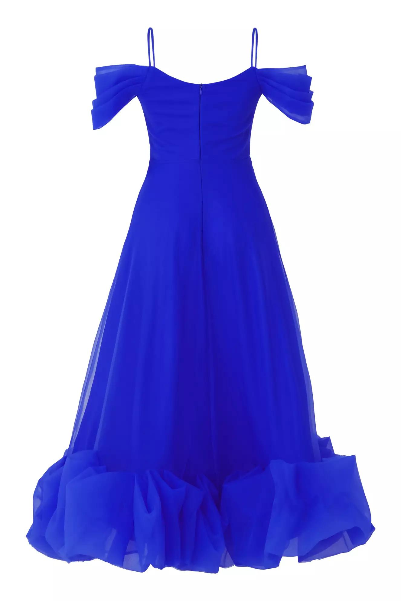 Blue tulle sleeveless long dress