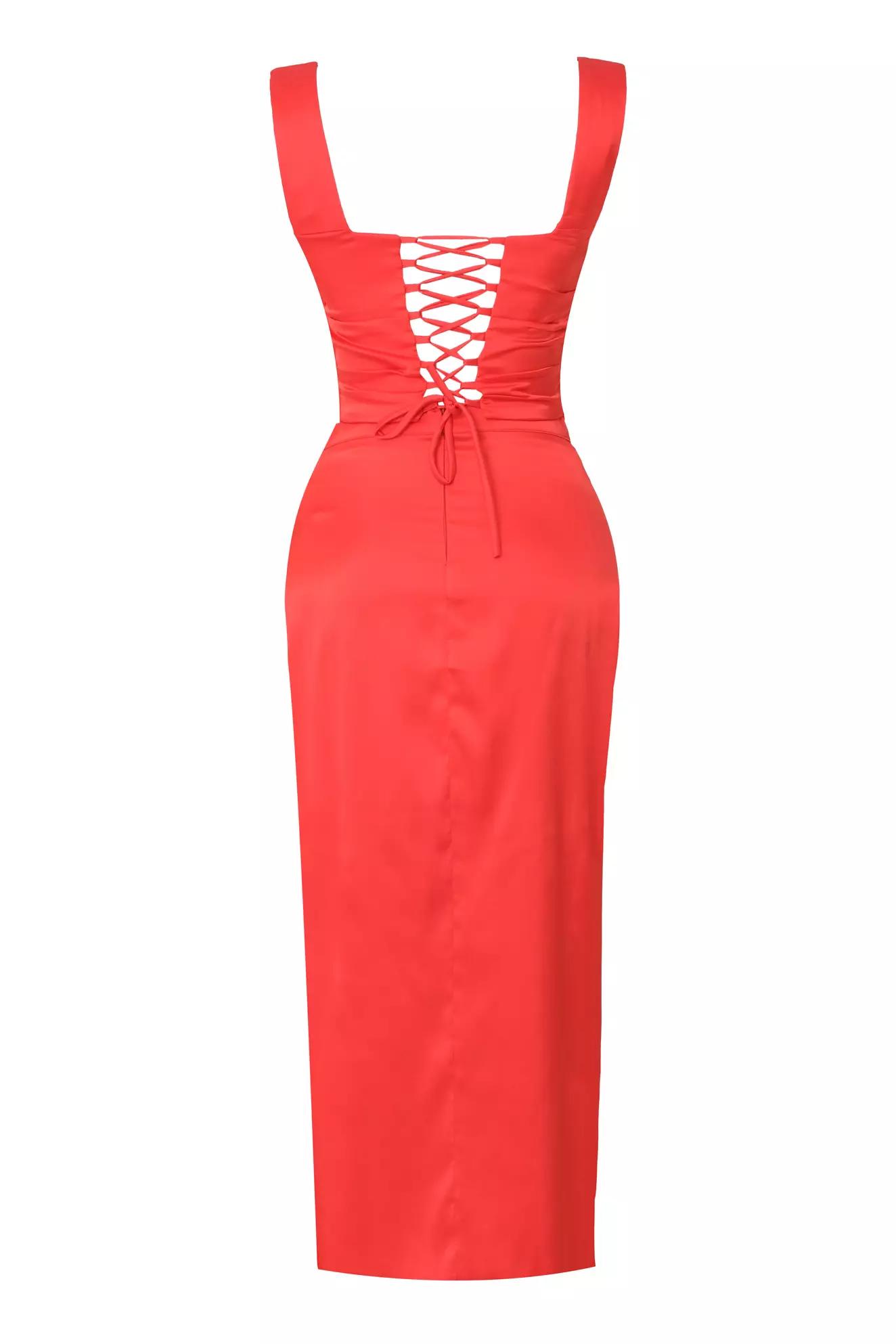 Coral satin sleeveless midi